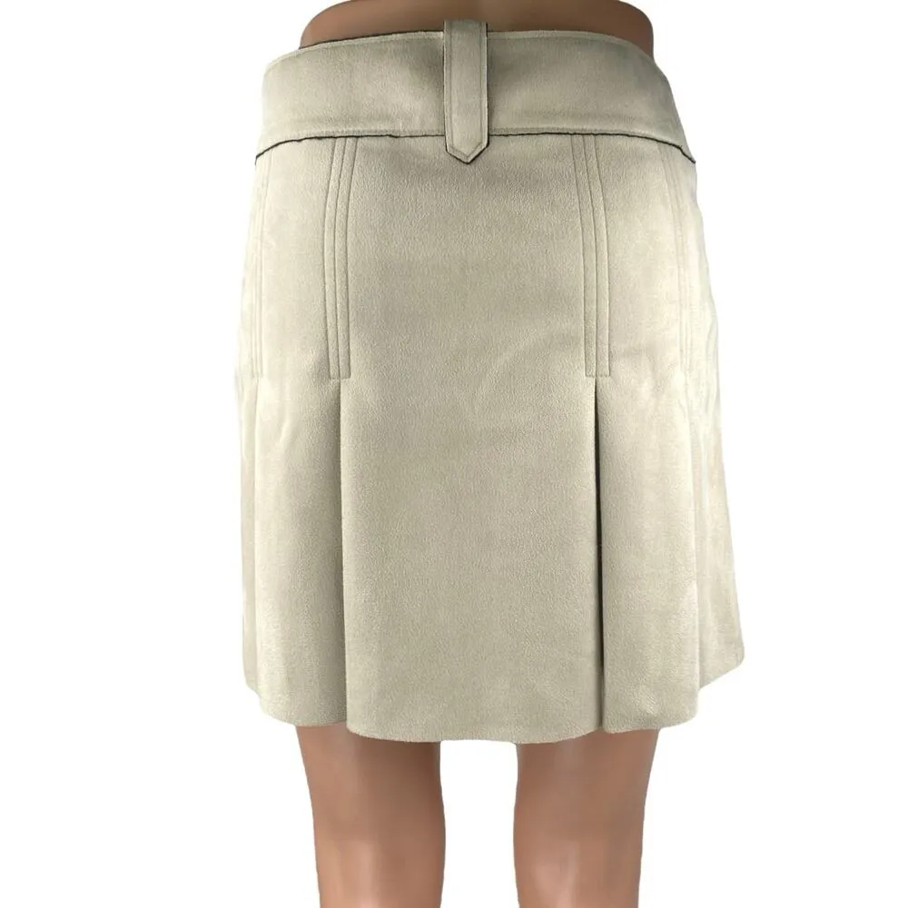 Zara Beige Cream Faux Suede Pleated Zipper Mini Straight A-Line Skirt Size S - Image 3