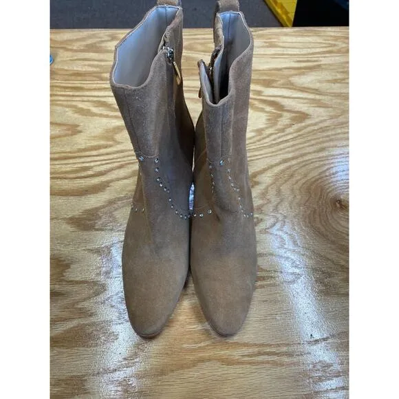 Paige Stiletto Boots Women's 8.5 Brown Leather Slip On Pointed Toe Bootie S13 - Image 2