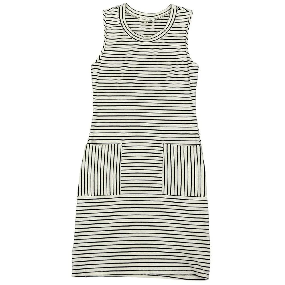 Monteau Striped Sleeveless‎ Sheath Pocket Tee Shirt Dress Cream Black Small - Image 12