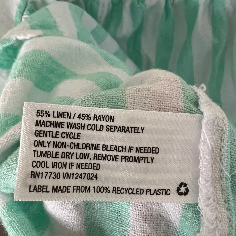 Stoney Clover Linen Blend Mint Striped Tank Top with Tie Straps. Size XL. White - Image 5