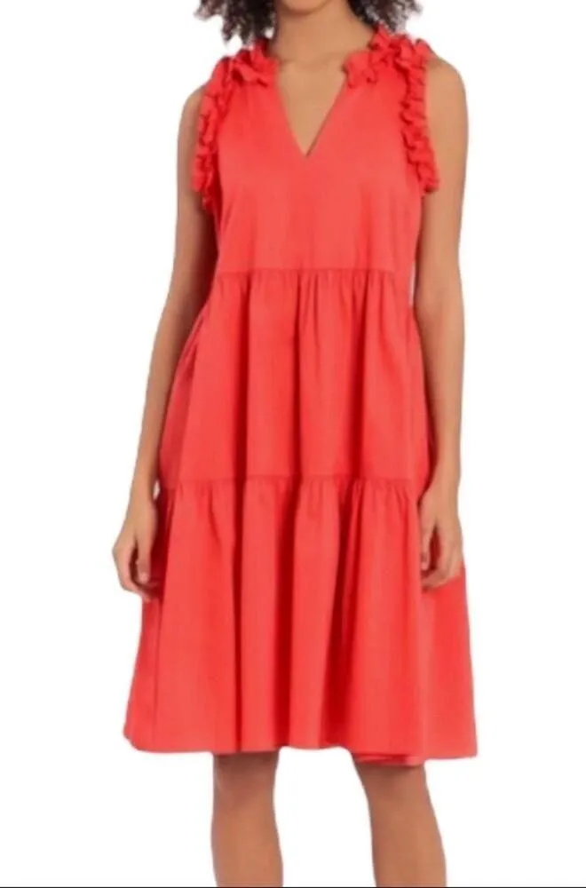 Maggy London Women's Shift Dress Coral Pink Poplin Ruffle Sleeve Hem Plus 16 - Image 12