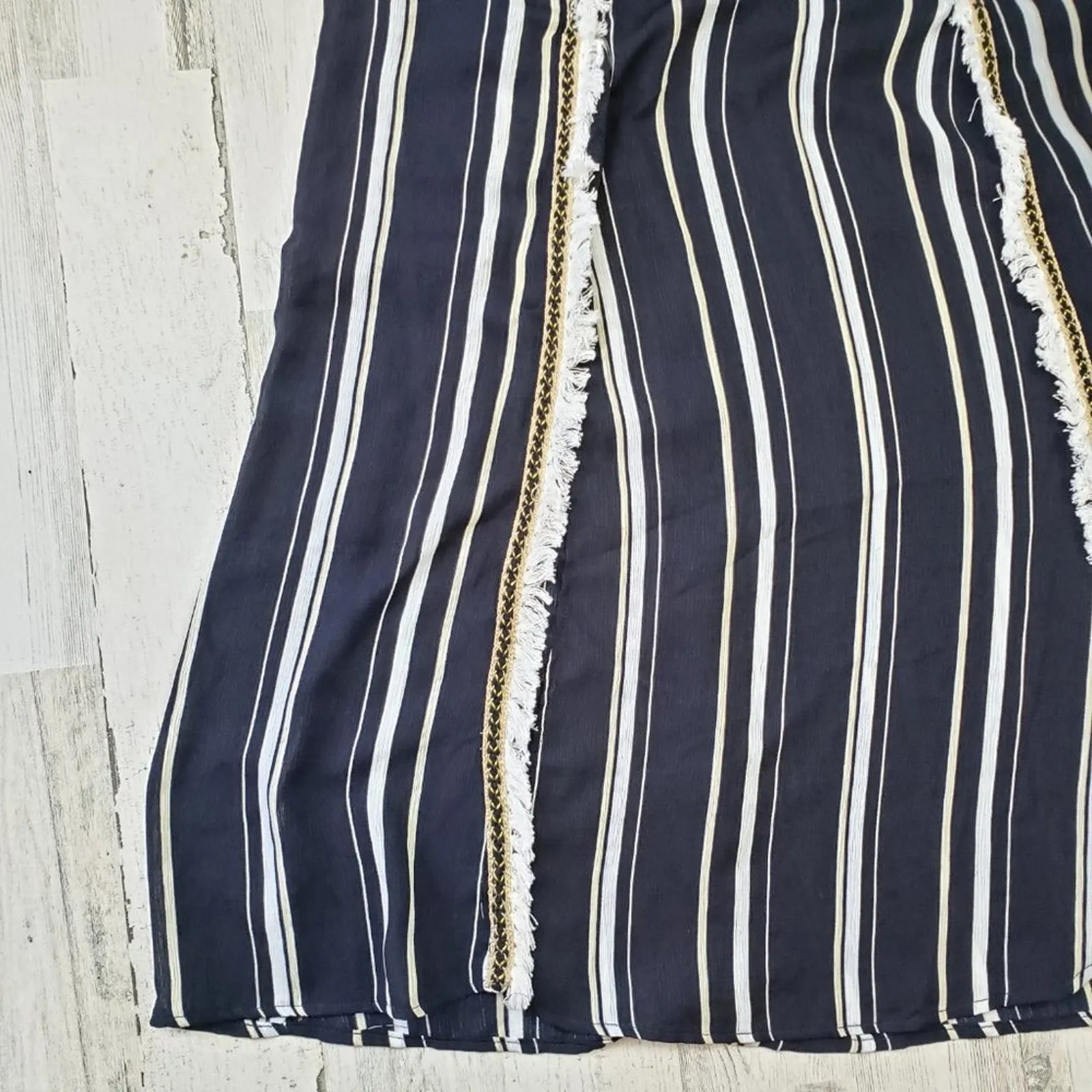 Polagram Navy Blue & White Stripe Split Maxi Skirt Women's Size Large - Image 5