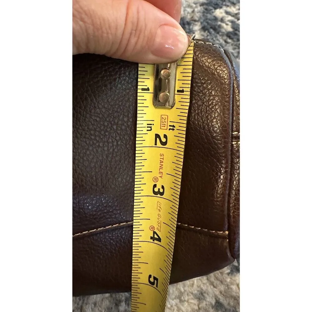 Brown Genuine Leather Purse Double Strap Snap Close Shoulder Bag Brass Hardware - Image 7