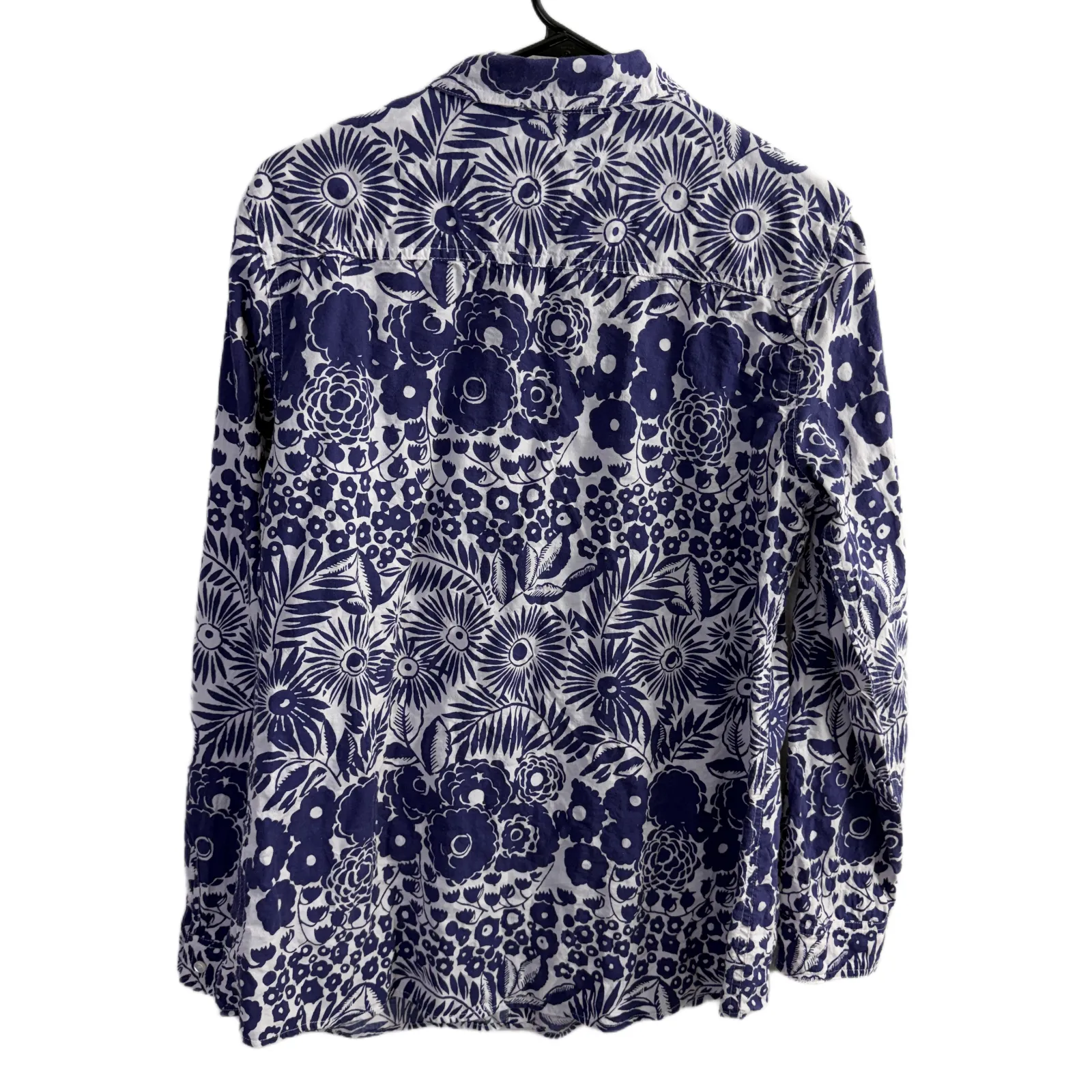 J Mclaughlin Shirt Womens Medium Navy Long Sleeve Button Up Floral White Cotton - Image 8