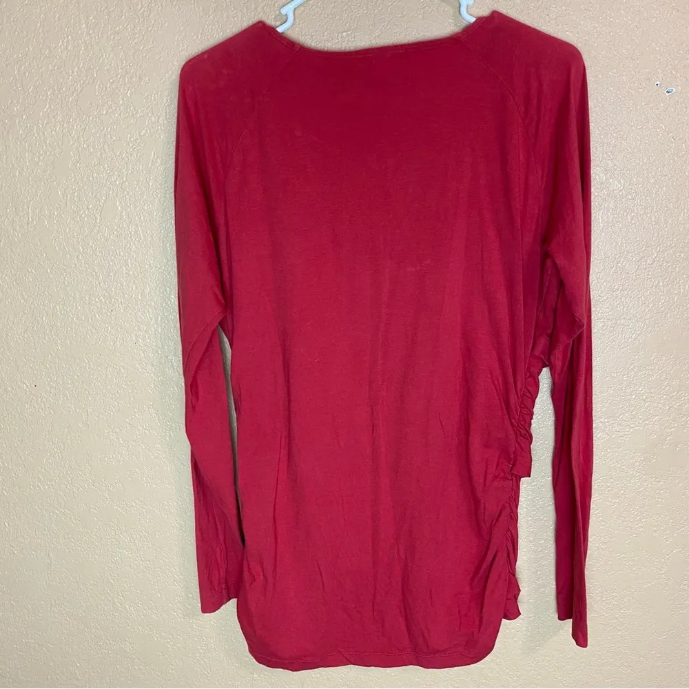 Sundance Vanessa Red Faux Wrap Top Ruched Sides Long Sleeves V-neck Stretch L - Image 3