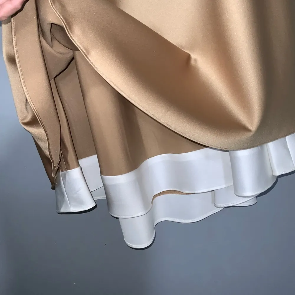 Alfred Angelo Cocktail Length Satin Strapless Gold & Cream Prom Formal Dress 8 - Image 4