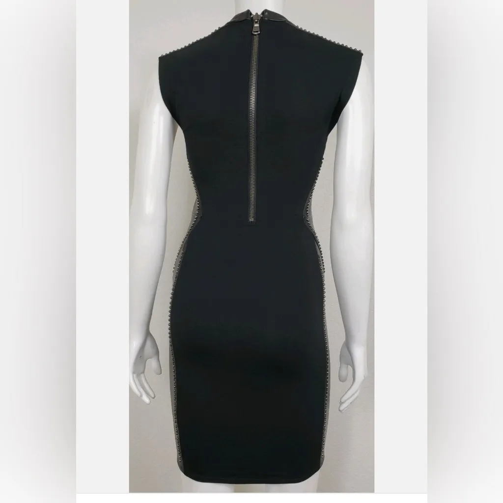 Haute Hippie Black Sleeveless Lambskin Leather and studded “LBD” Fitted Dress - Image 7