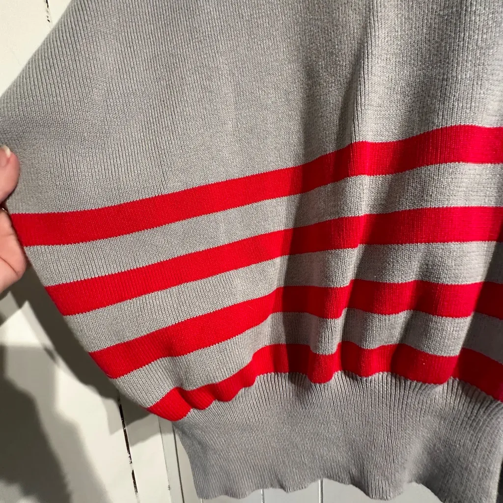 ANTHROPOLOGIE MAEVE Gray and Red Striped Poncho Sweater - Image 4