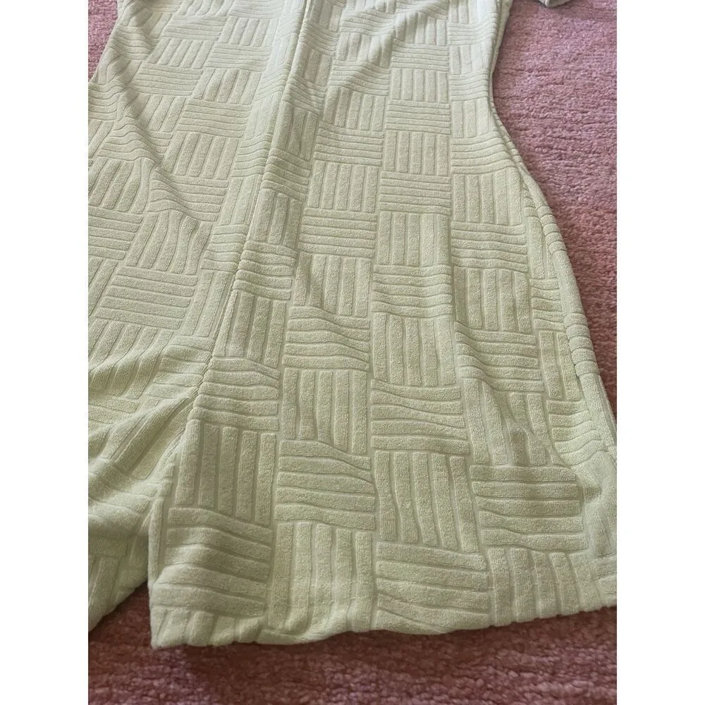 Lime Green Textured Romper Polo Collar Button Front Stretch Women’s Size M Green - Image 8