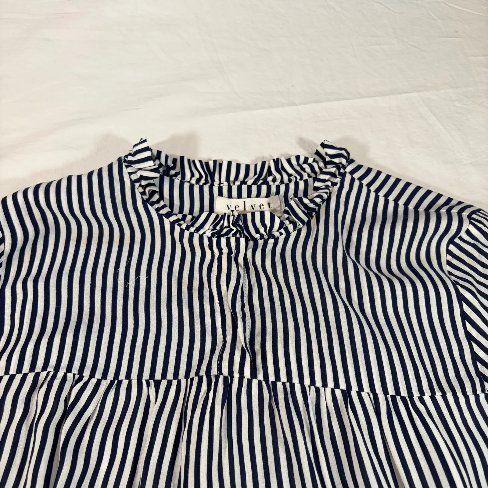 Velvet by Graham & Spencer womens navy white stripe 3/4 sleeve blouse Size XS - Image 5