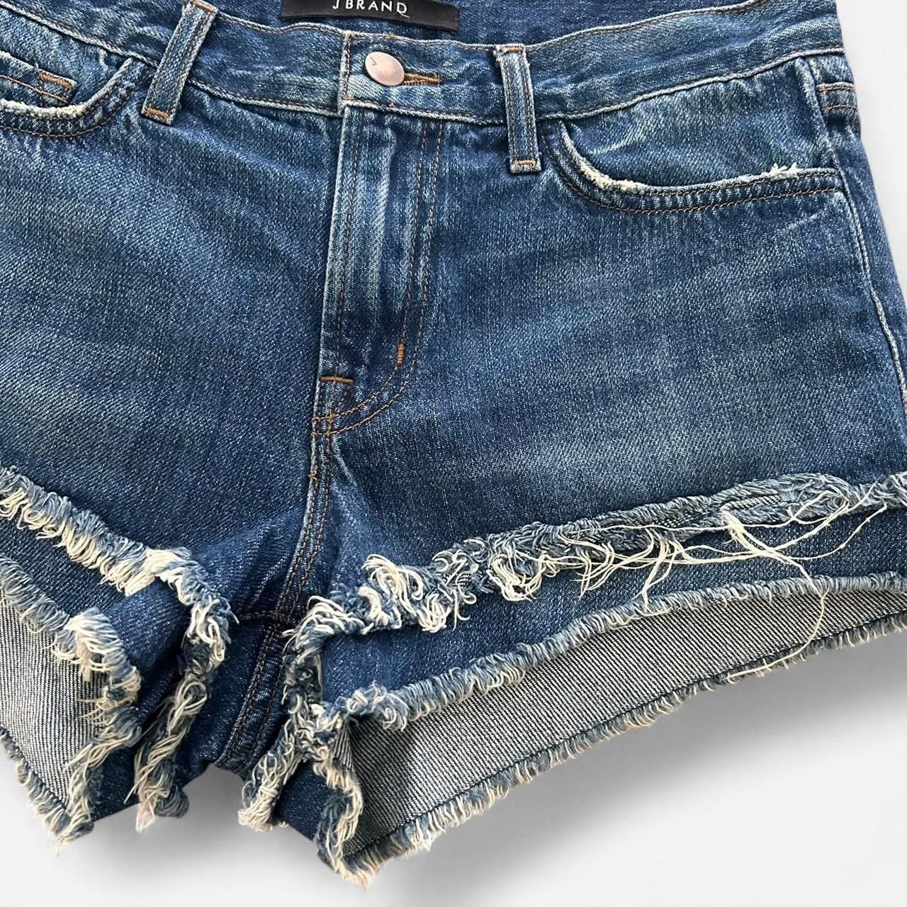 J brand double ruffle distressed hem micro mini jean denim shorts 26 - Image 4