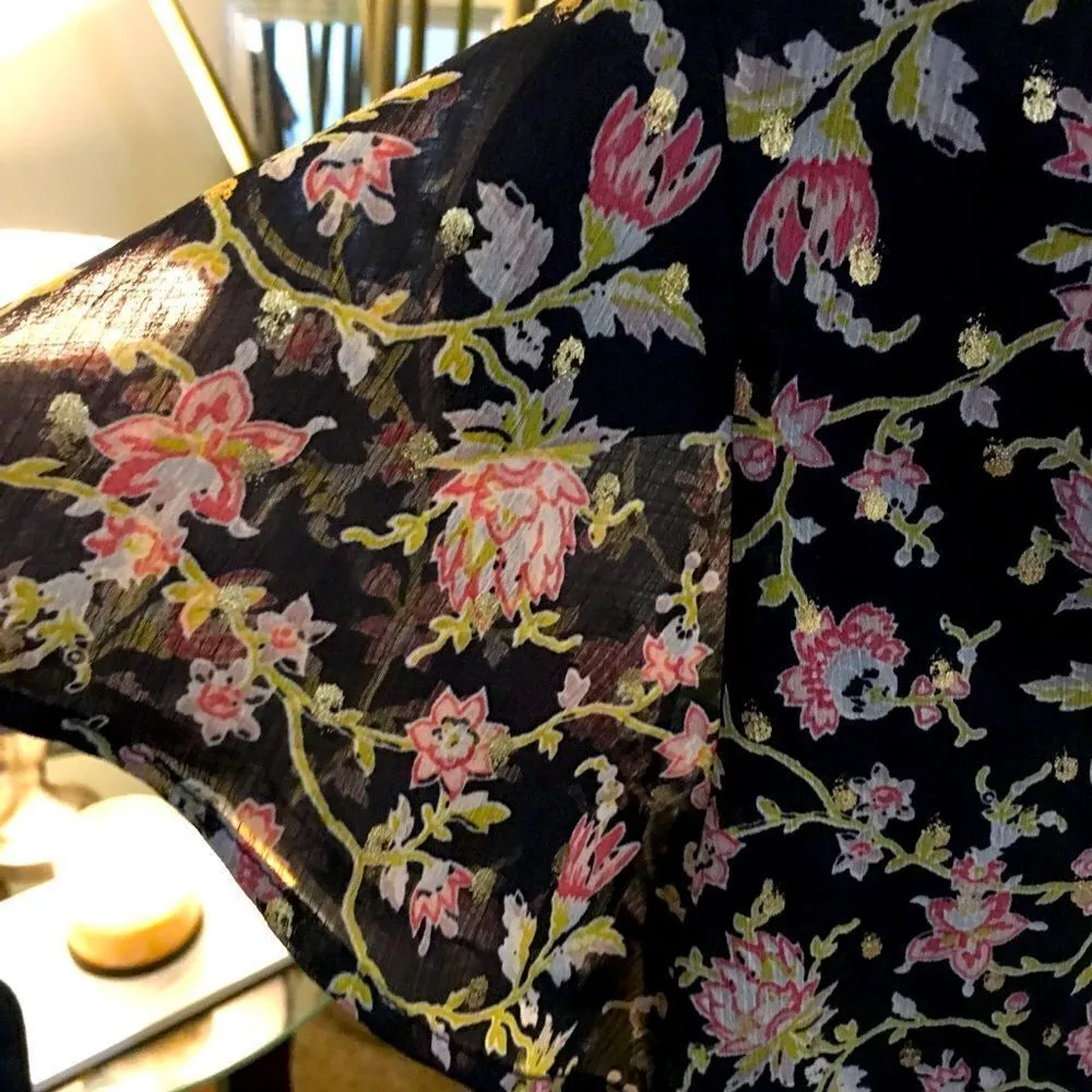 LOFT NAVY Blue & pink oversized, double layered Flounce Dress - Image 7