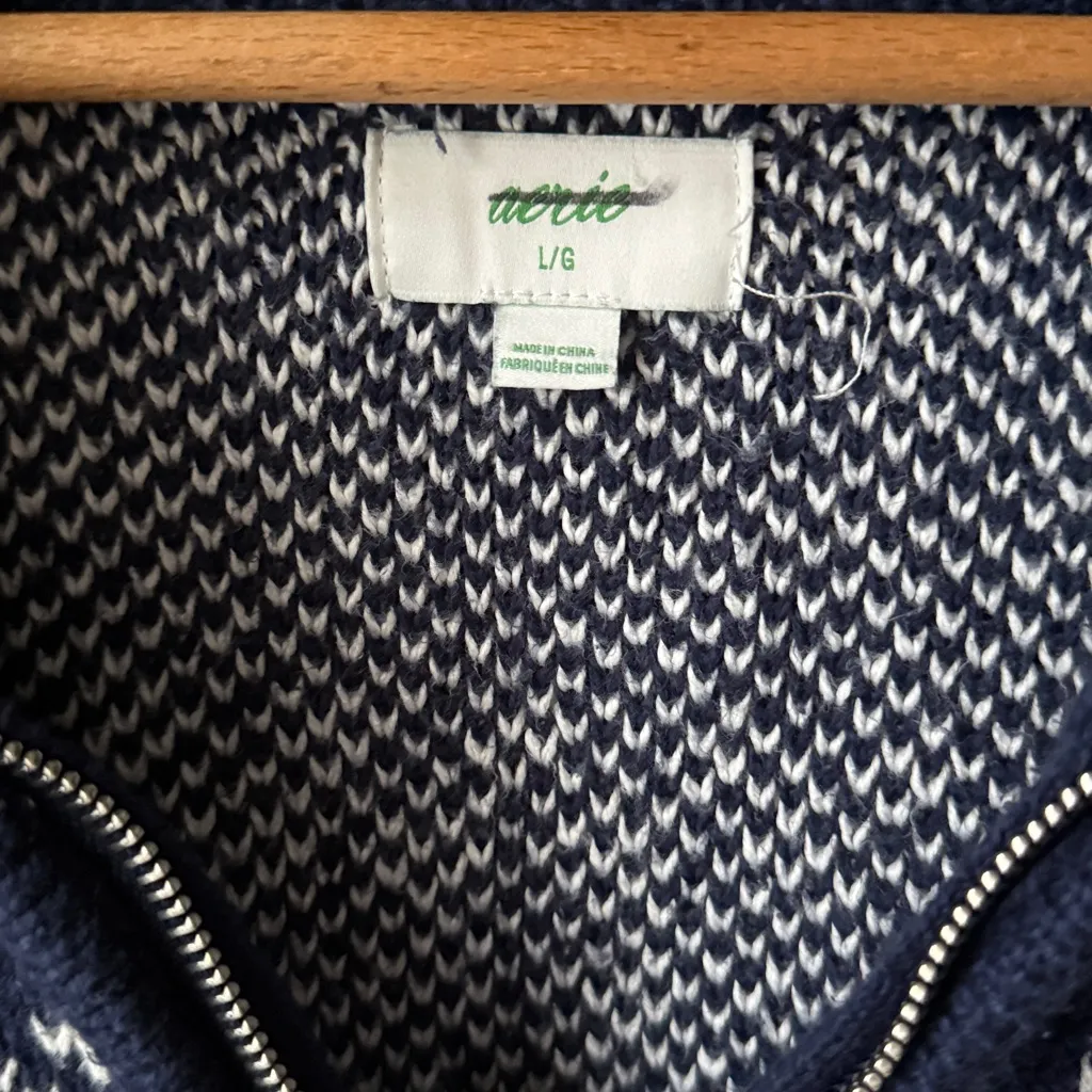 Aerie Festive Feels Quarter Zip Sweater Blue LOVE Cozy Cabin Isle Knit Pullover - Image 6