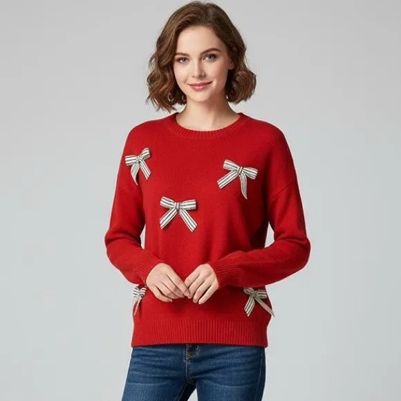 Oliver. O Red Sweater with 3D Bow Details Valentines Day Whimsical Fairy Sz L Size L - Image 11