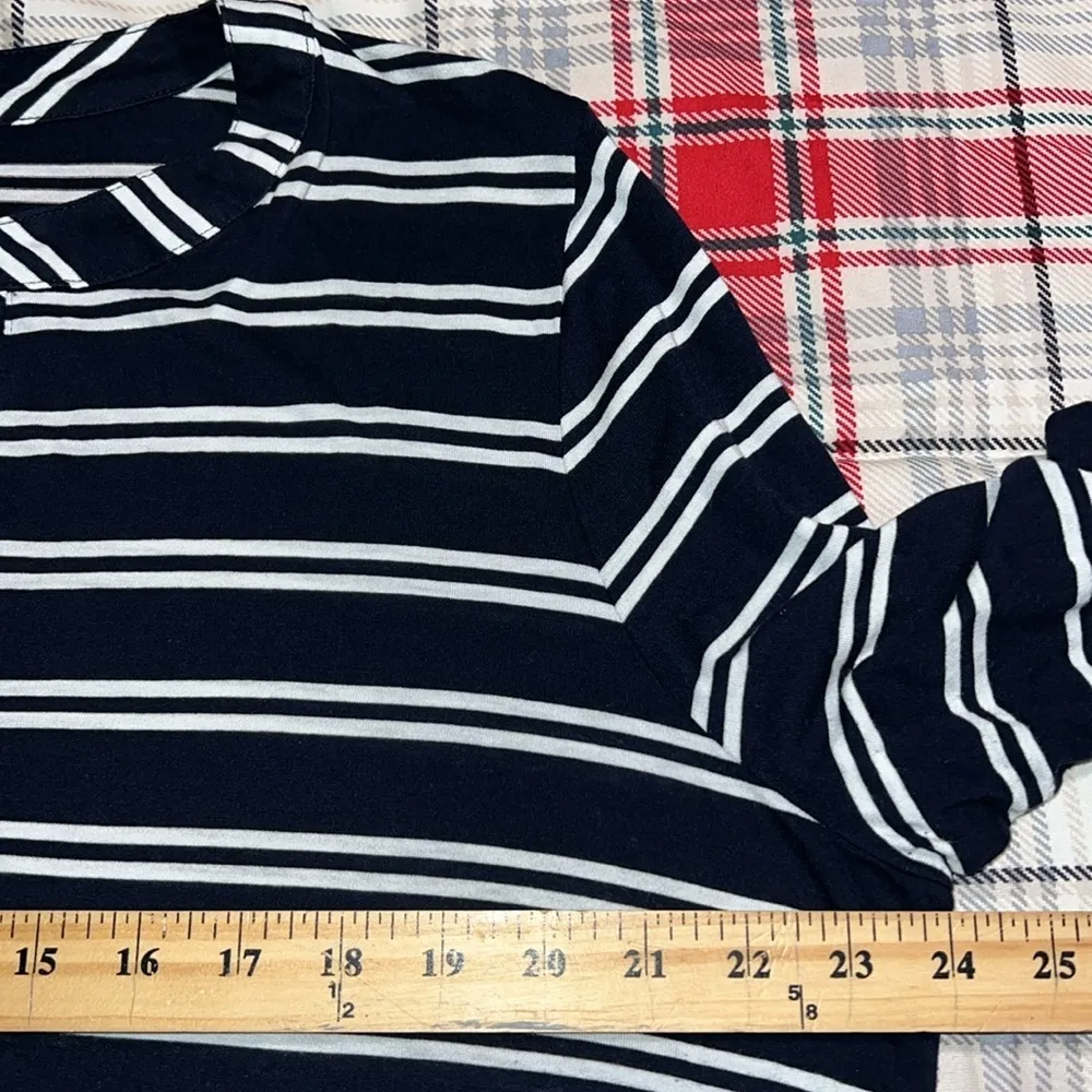 TALBOTS WOMAN size 2X dark blue white v neck striped 3/4 sleeve blouse hi low - Image 4