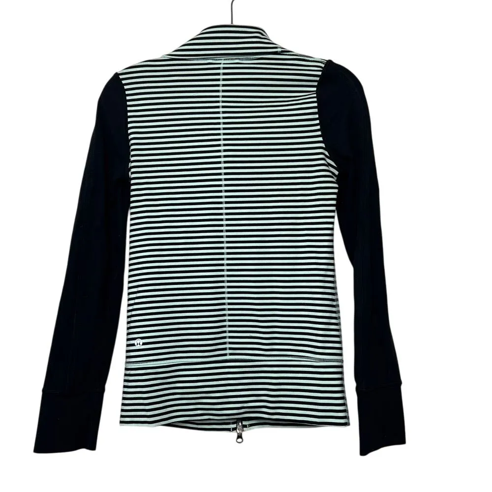 Lululemon Women's Size 4 Daily Yoga Jacket‎ Striped Full-Zip Athletic Mint Black - Image 2