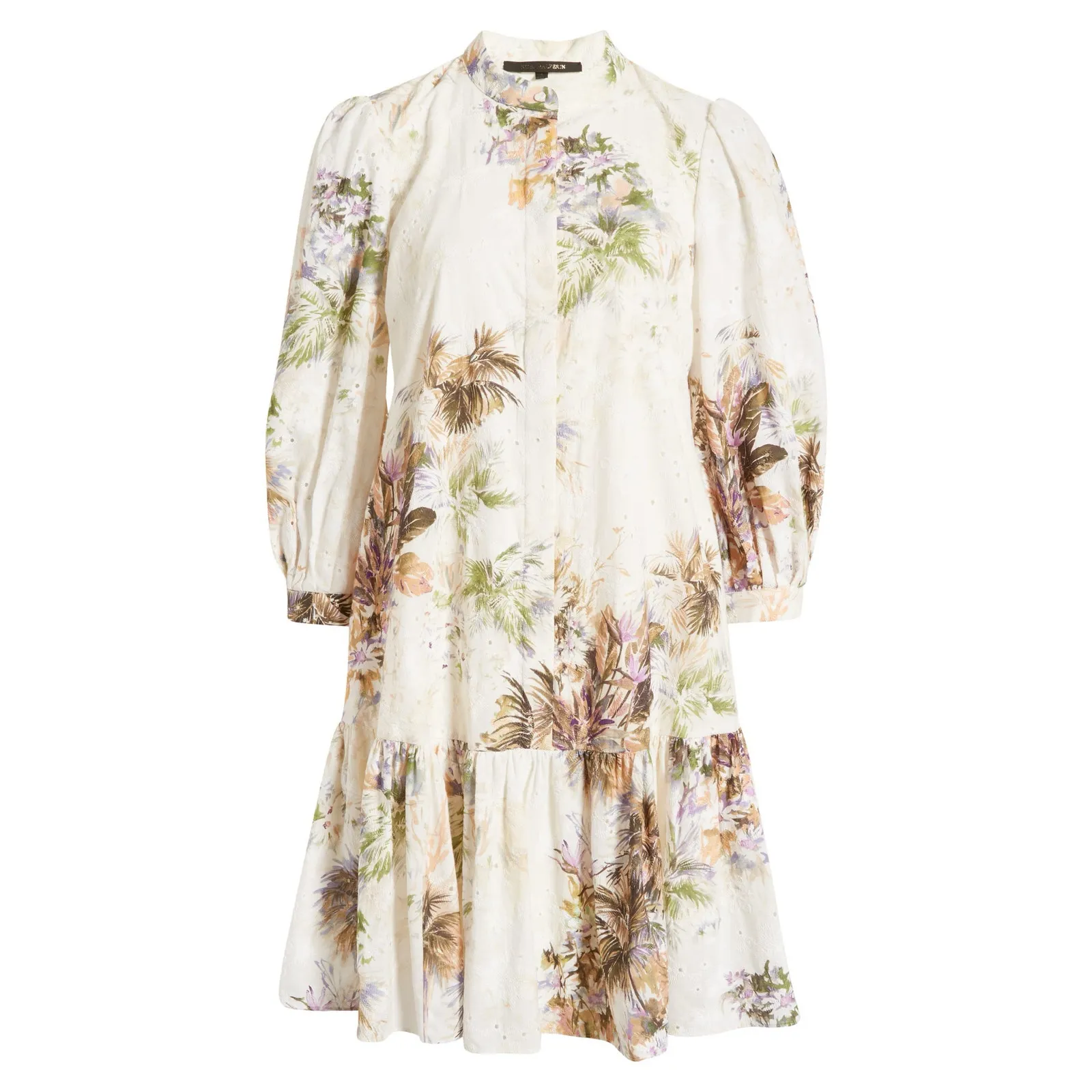 Kobi Halperin Floral Eyelet Drop Waist Shirt Dress XL Green - Image 4