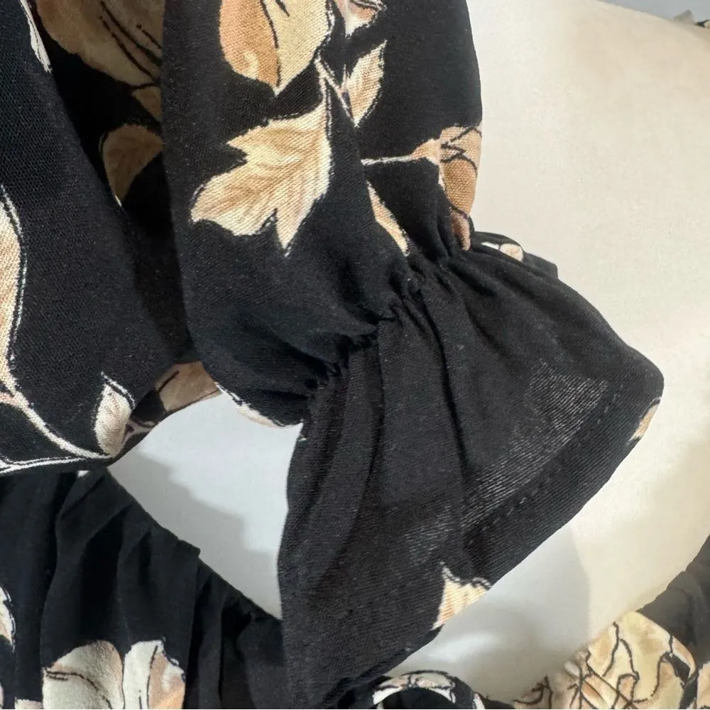 Black and ivory long sleeve corset top tiered floral ruffle dress medium NWT - Image 3