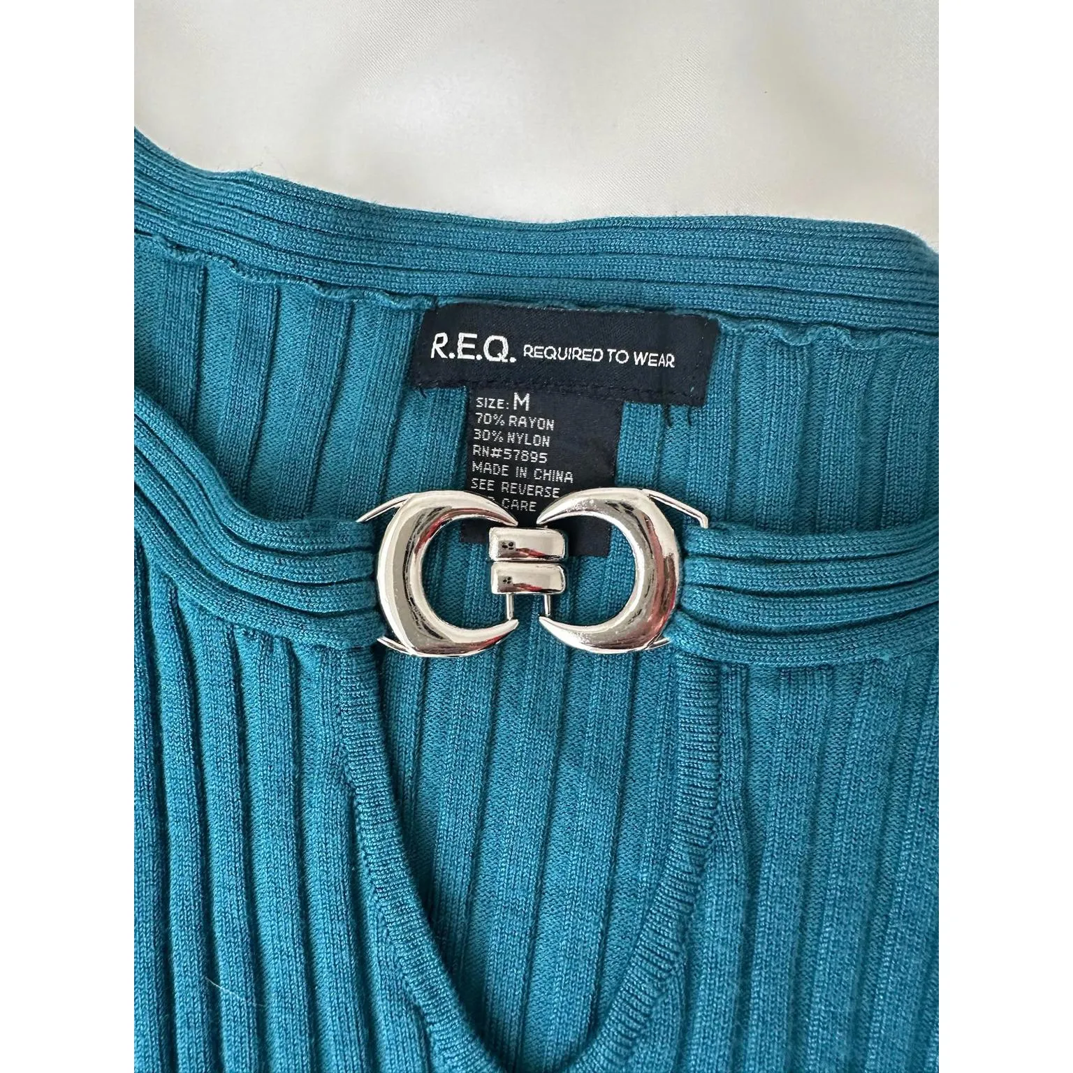 Turquoise Buckle Detail Sweater Blue Size M - Image 5