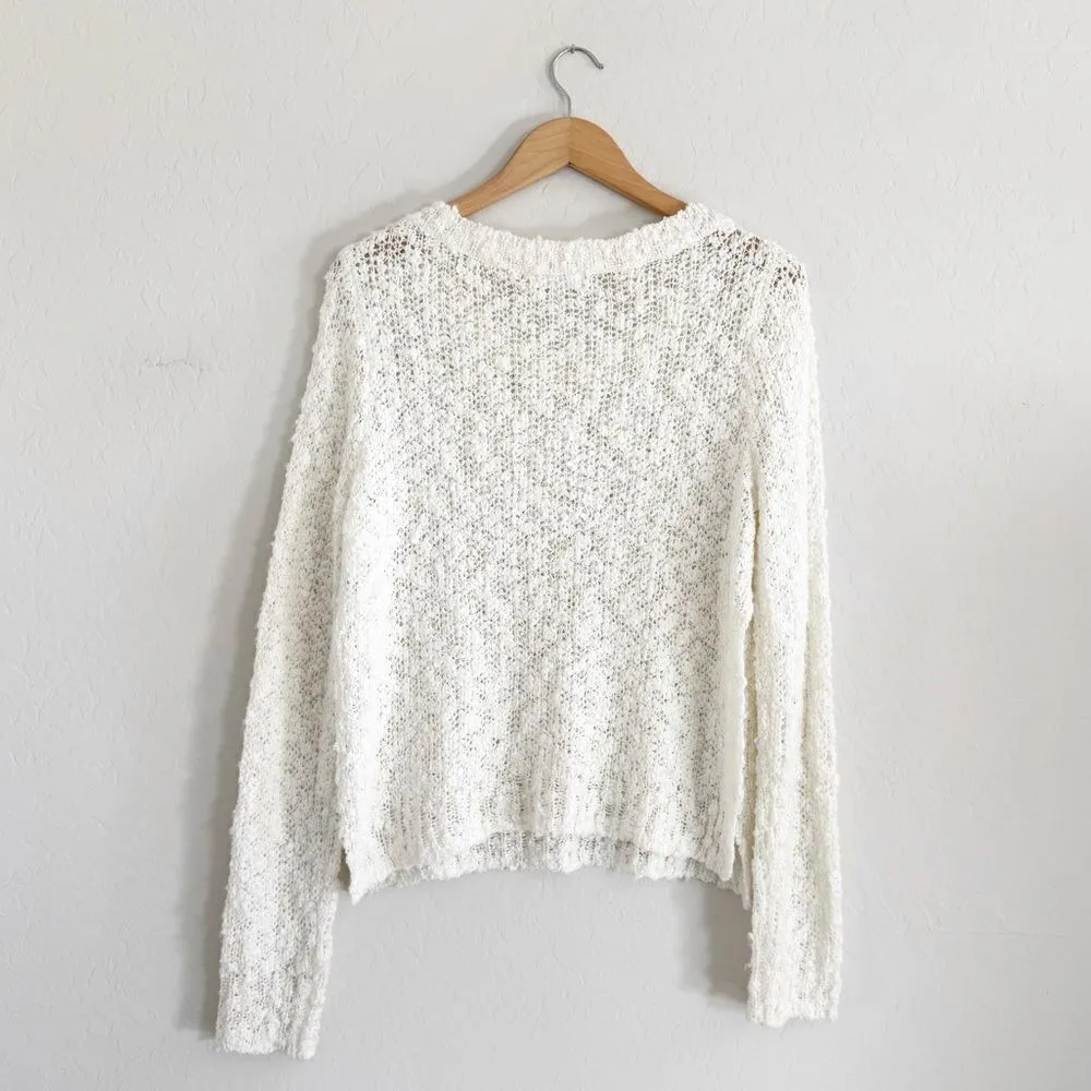Leith Off White Popcorn Knit Long Sleeve Sweater Size L - Image 5