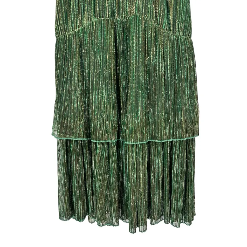 Sugarlips Shimmering Green Short Sleeve Midi Dress size Small Tiered Skirt - Image 4