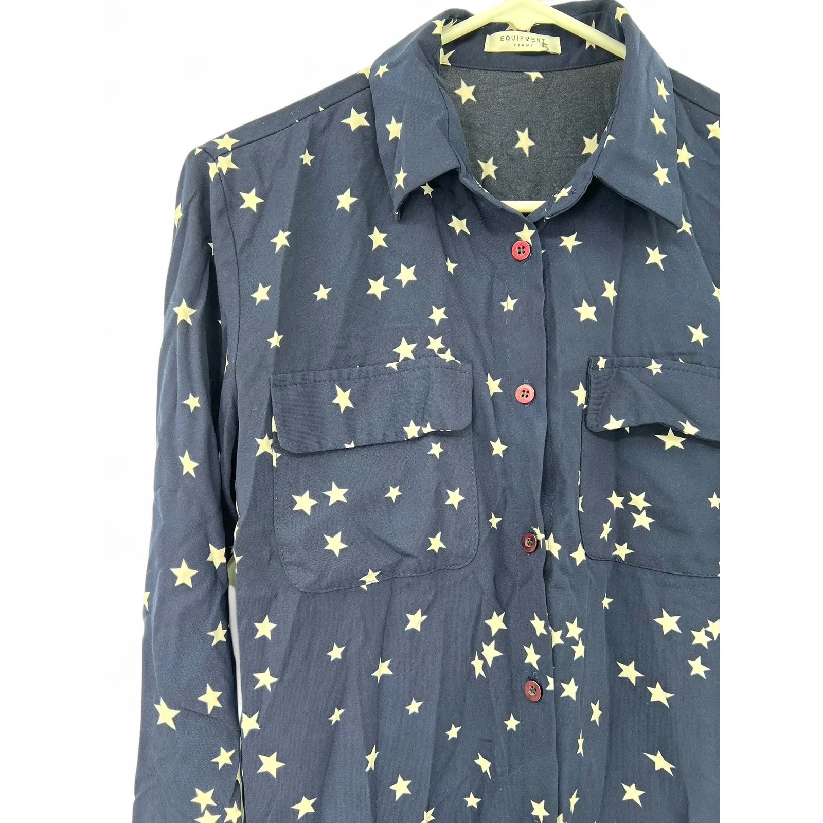 Equipment | L | Top Button Up Down Top Shirt PURE silk shirt blue star print Size L - Image 5