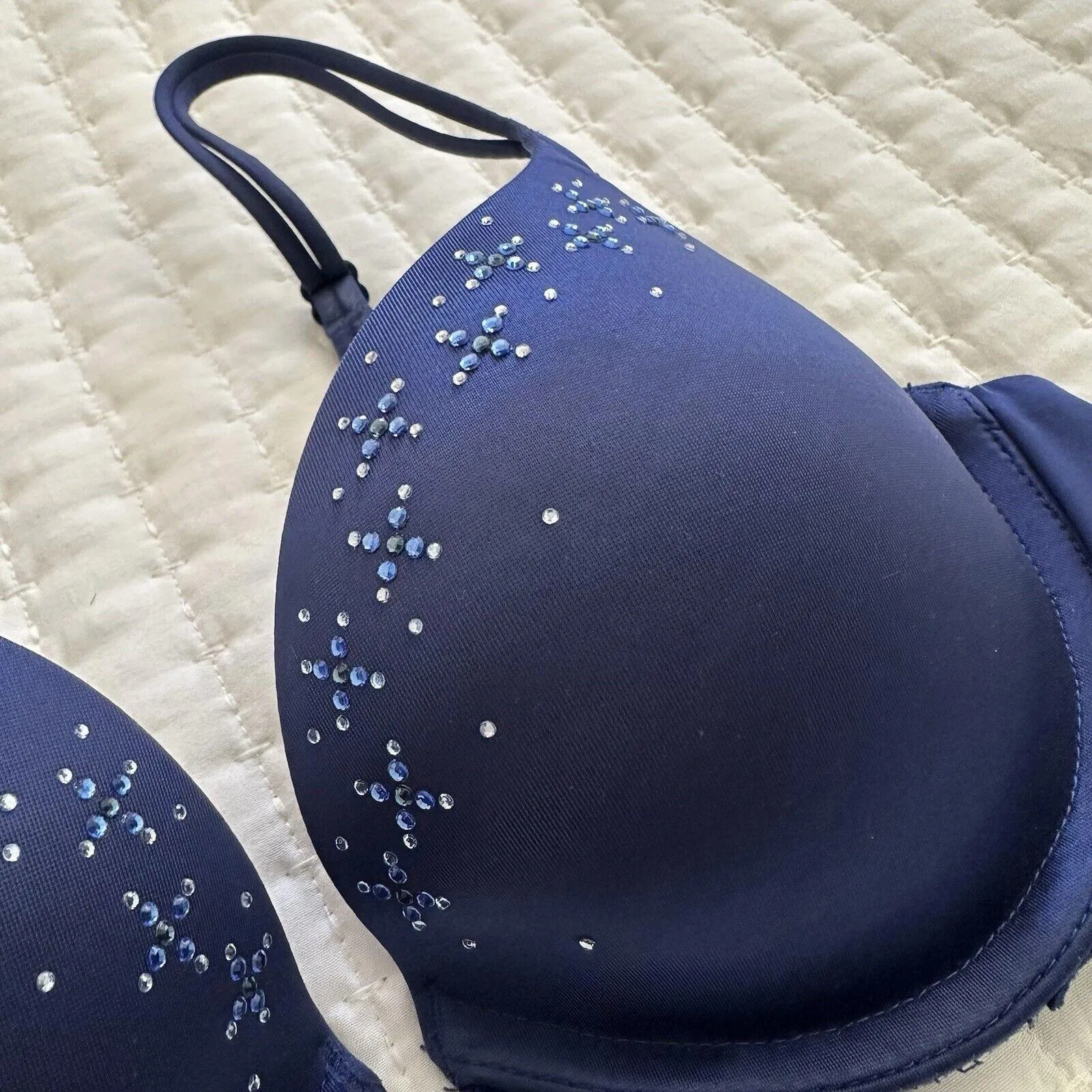 Victoria’s Secret Very Sexy Rhinestone Push Up Bra 34B Underwire Blue - Image 3