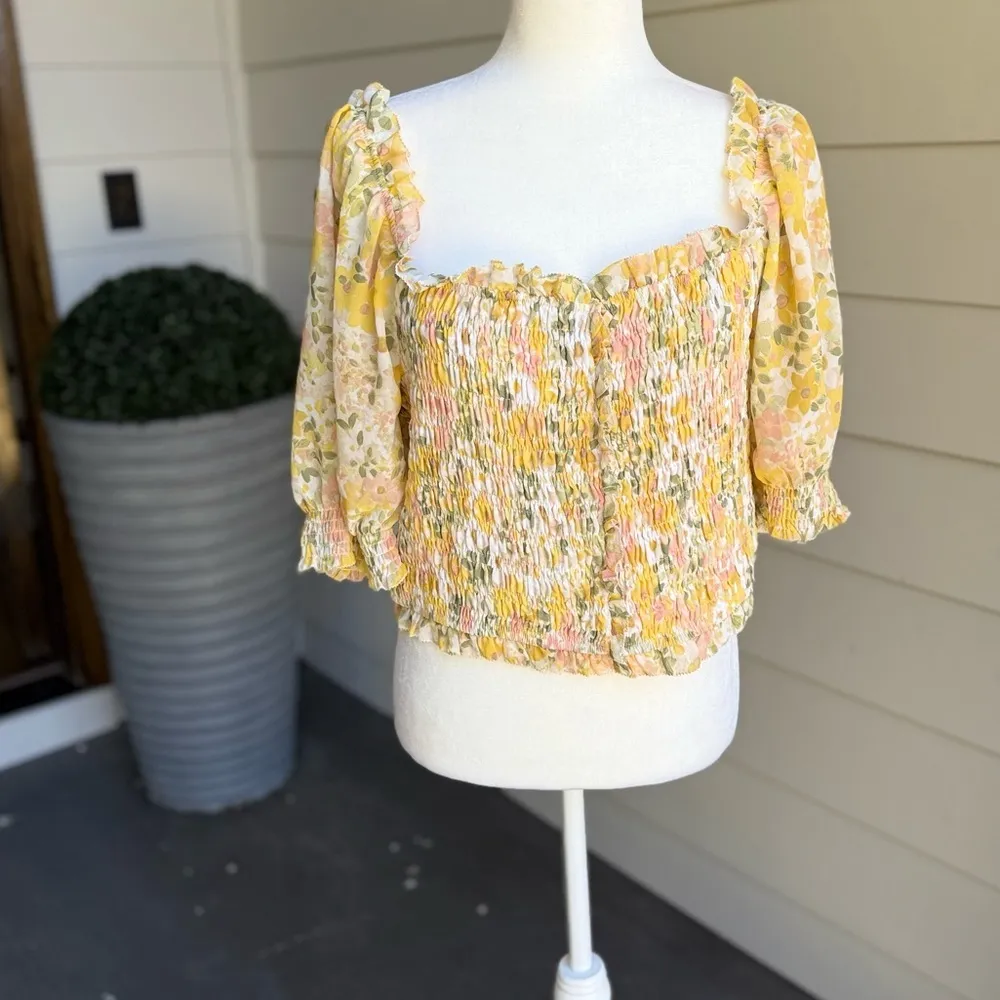 ASTR  The label Floral Shirred Half Sleeves Women Top Size: XL $65 - Image 4