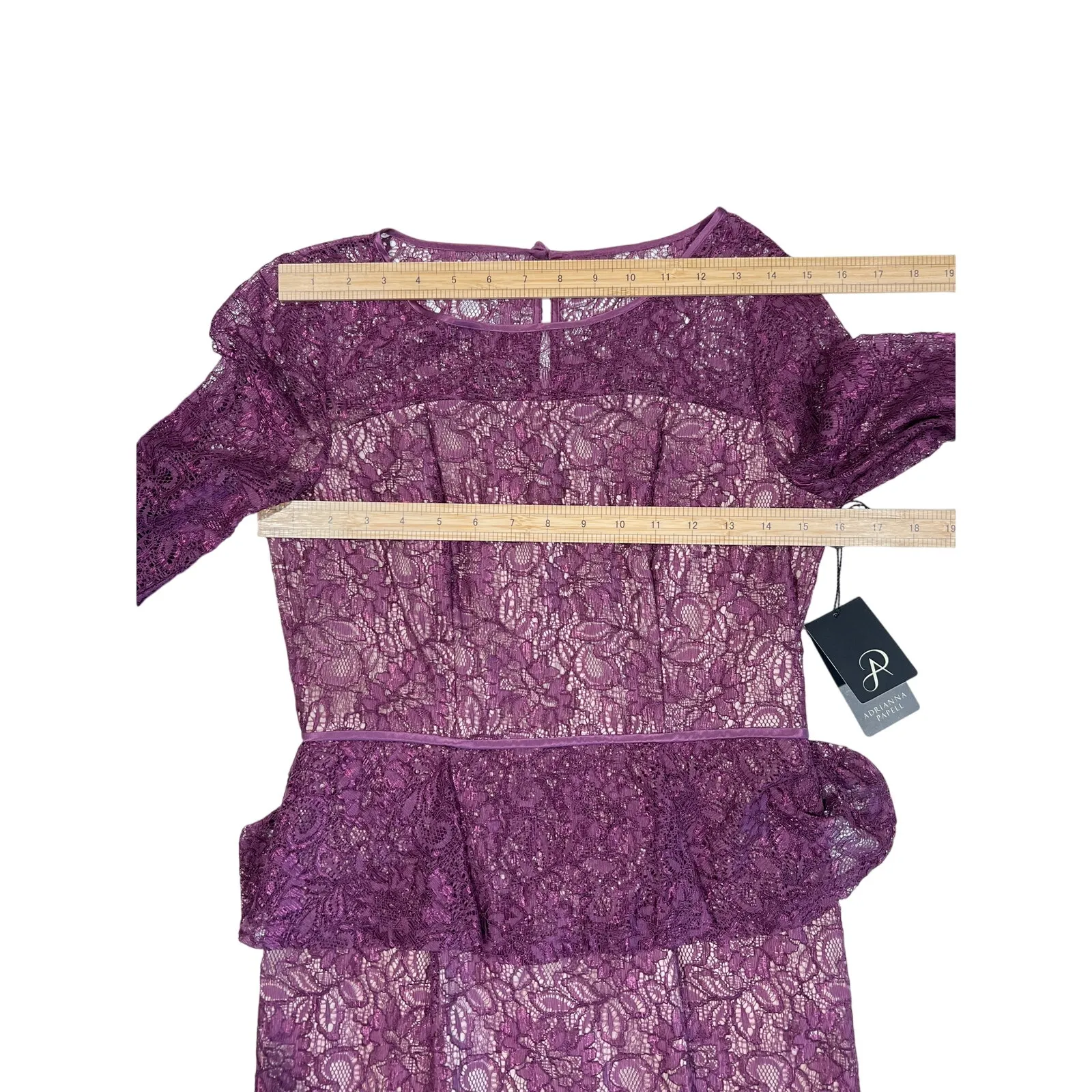 Adrianna Papell Plum Lace Peplum Dress Women's Size 4 Cocktail Holiday NWT $180 - Image 11