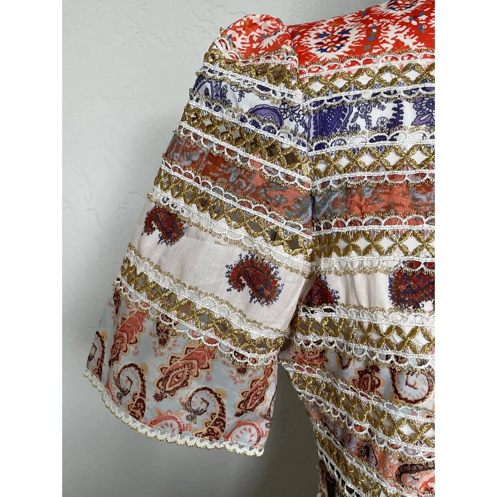 Beulah Mini Dress Striped Paisley Patchwork Small - Image 8