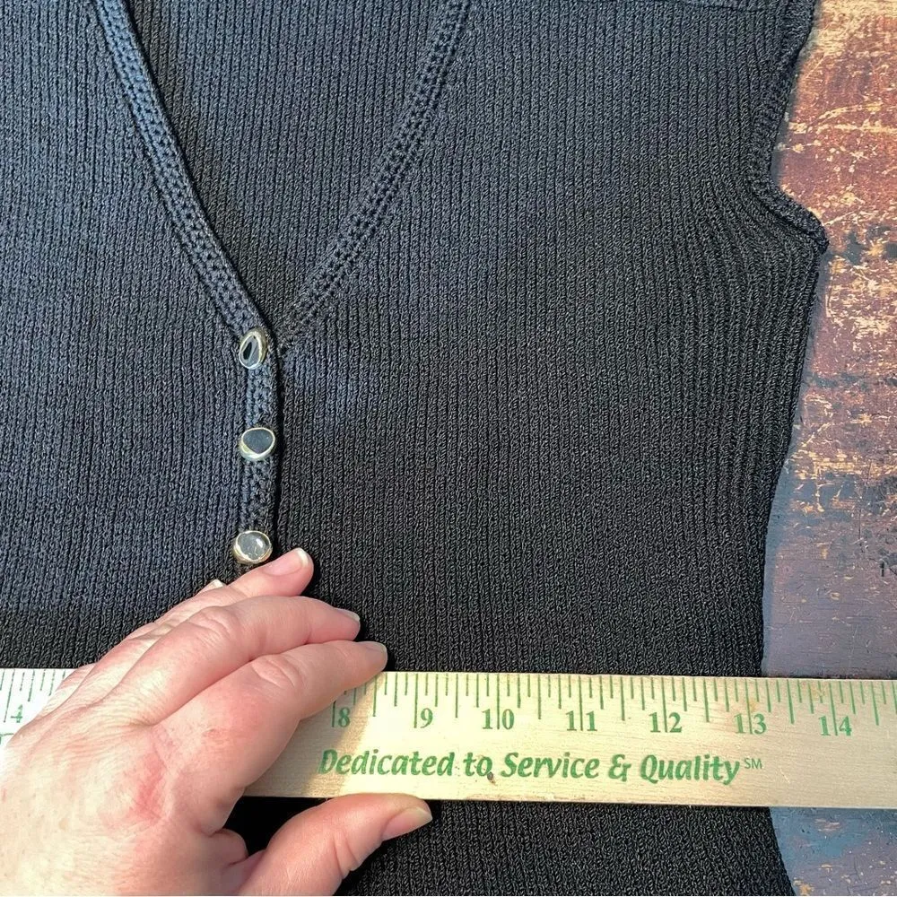 Vintage 70s St. John Knit Dress Crochet Cottagecore‎ Cap Sleeve Pockets Black - Image 9