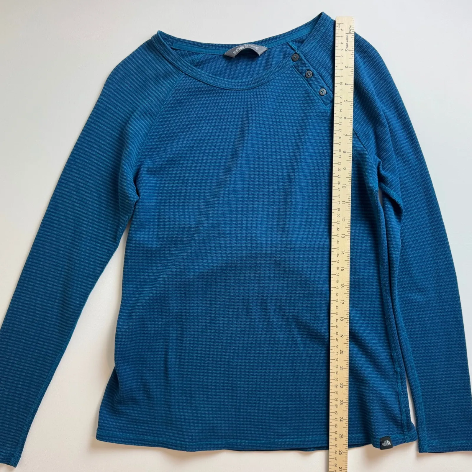 The North Face Womens Striped Thermal Top Sz L Blue‎ Outdoors Hiking Stretch - Image 10