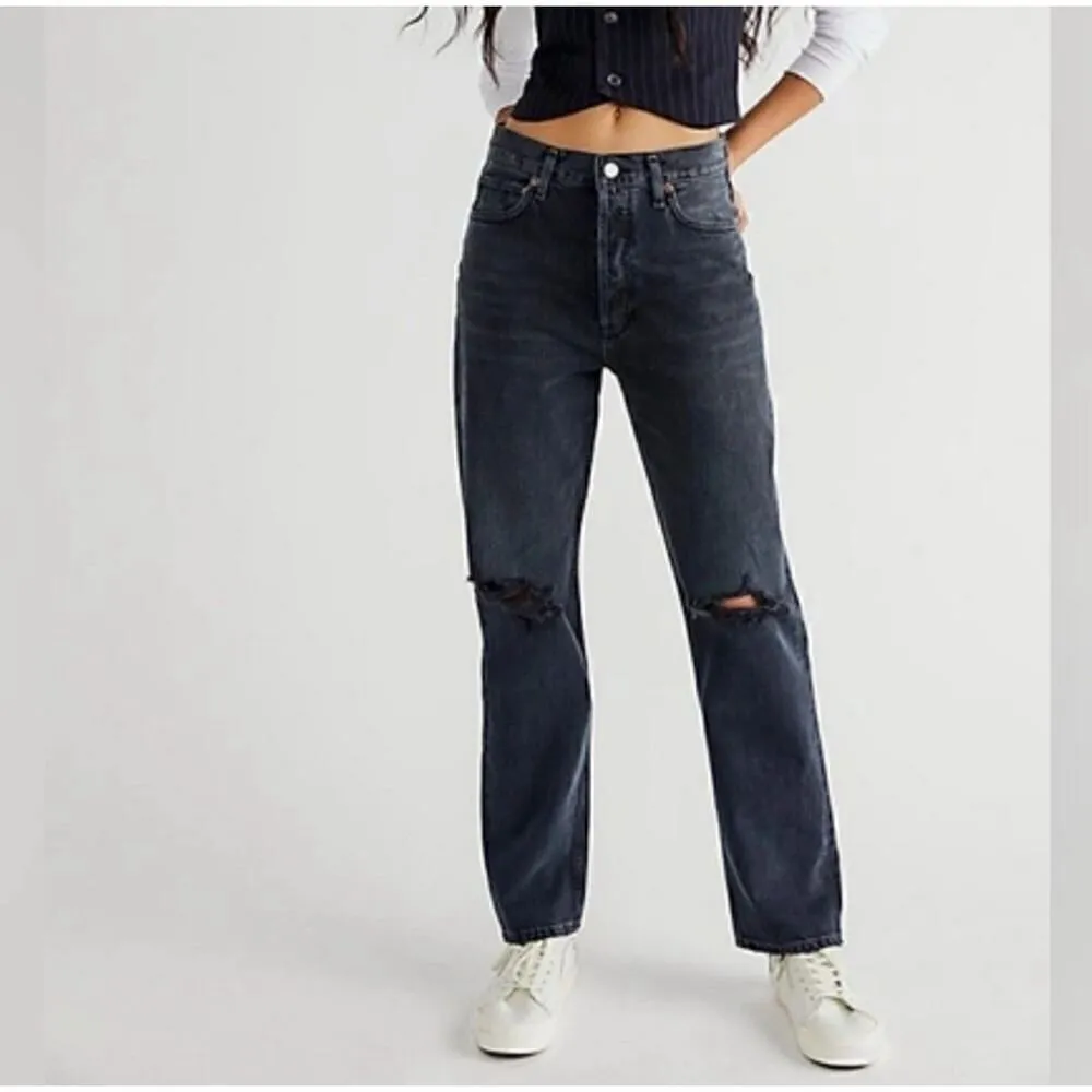 Agolde Jeans Womens 26 Black Fade High Rise Pinch Waist Straight 90s Button Fly - Image 13