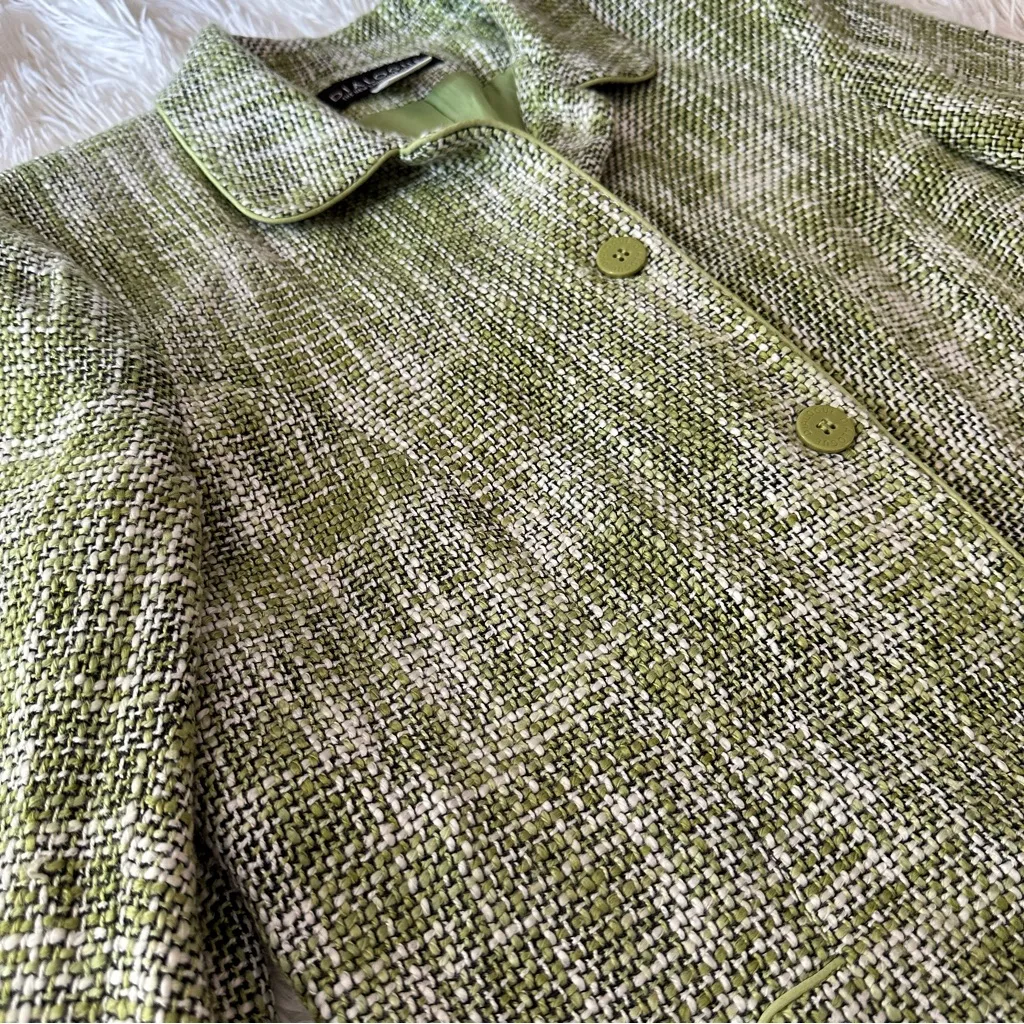 Dialogue Olive Houndstooth Tweed Trench Coat Size 10 - Image 15