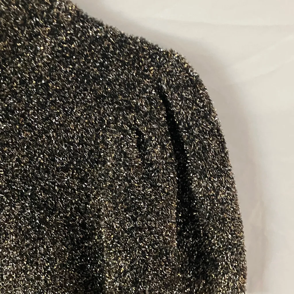 Kate Spade: Holiday/Christmas Metallic Black/White/Gold Short Sleeve Sweater- S - Image 5