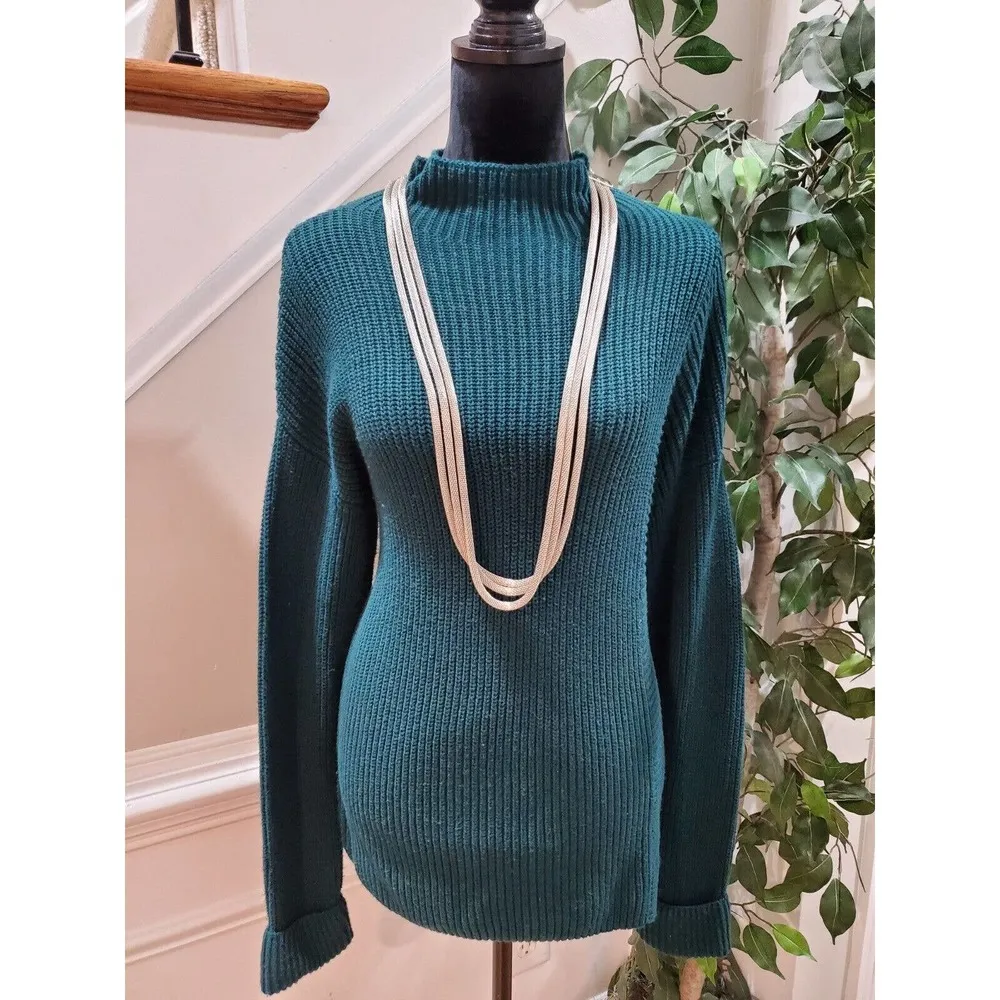 Calson Women's Green Cotton Long Sleeve Mock Neck Pullover Knit Sweater Small - Image 14