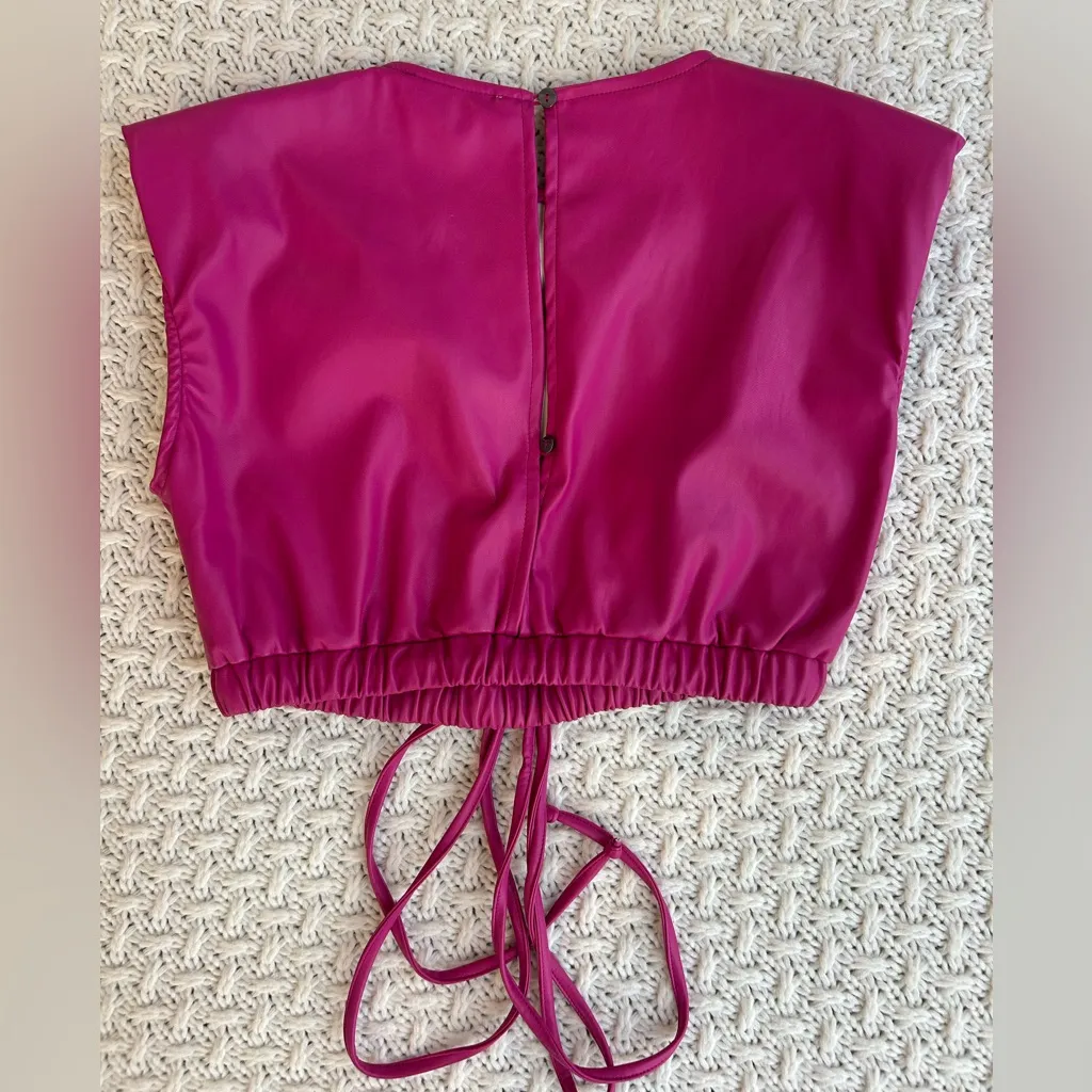 Olivaceous Hot Pink Leather Crop Top - Image 3