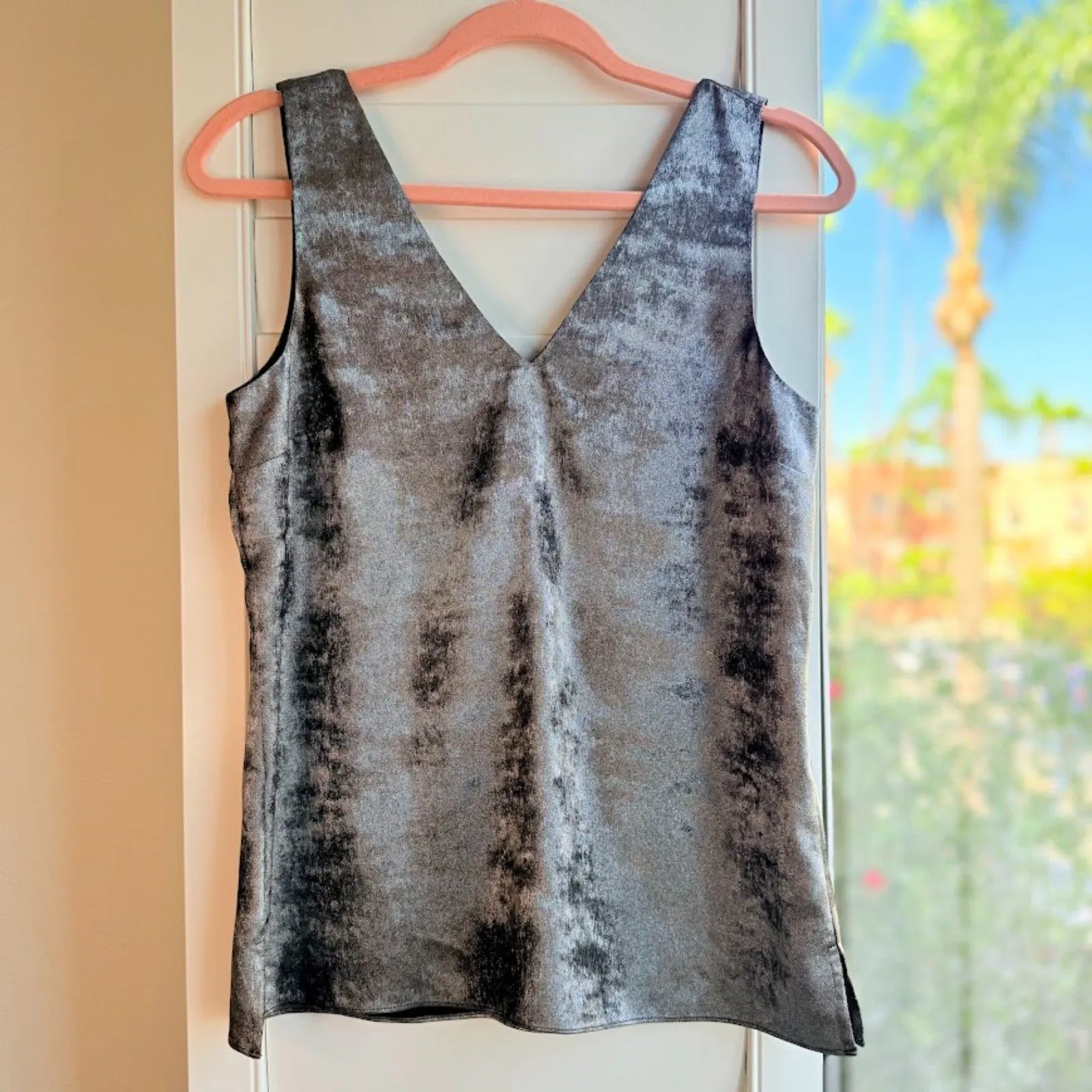 Brochu Walker The Oda Tank Double V Neck Top in Metallic Silver & Black size XS - Image 7