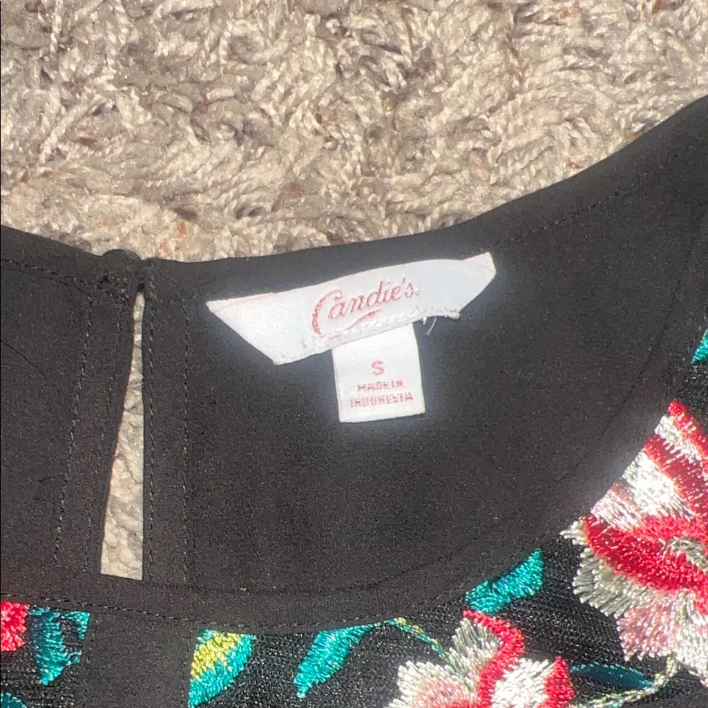Candie's Elegant Black Top with Vibrant Floral Accents - Image 2