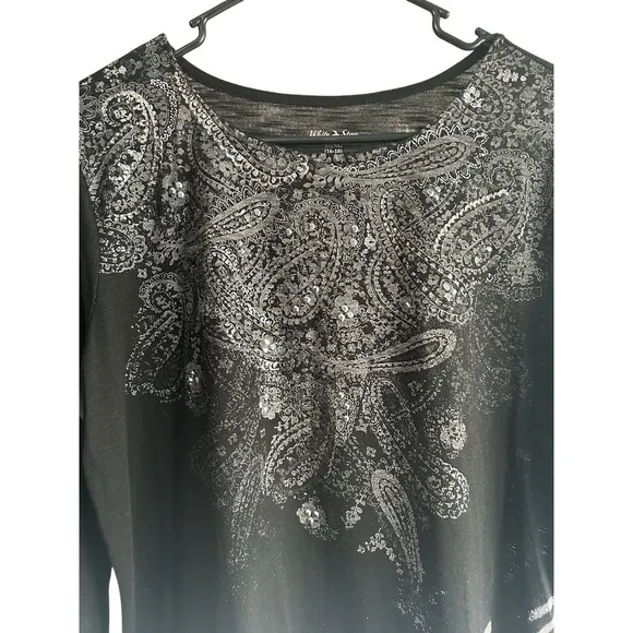 White Stag Women XL Paisley Black Shirt Casual Indie MomCore‎ Monochrome Boho - Image 2