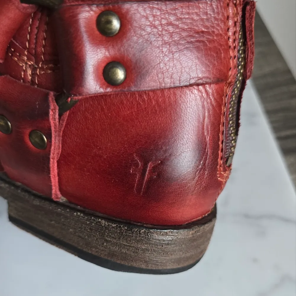 Frye, Phillip Harness Boots Red Burgundy Tall Leather Western Boot, Size 8.5 - Image 7