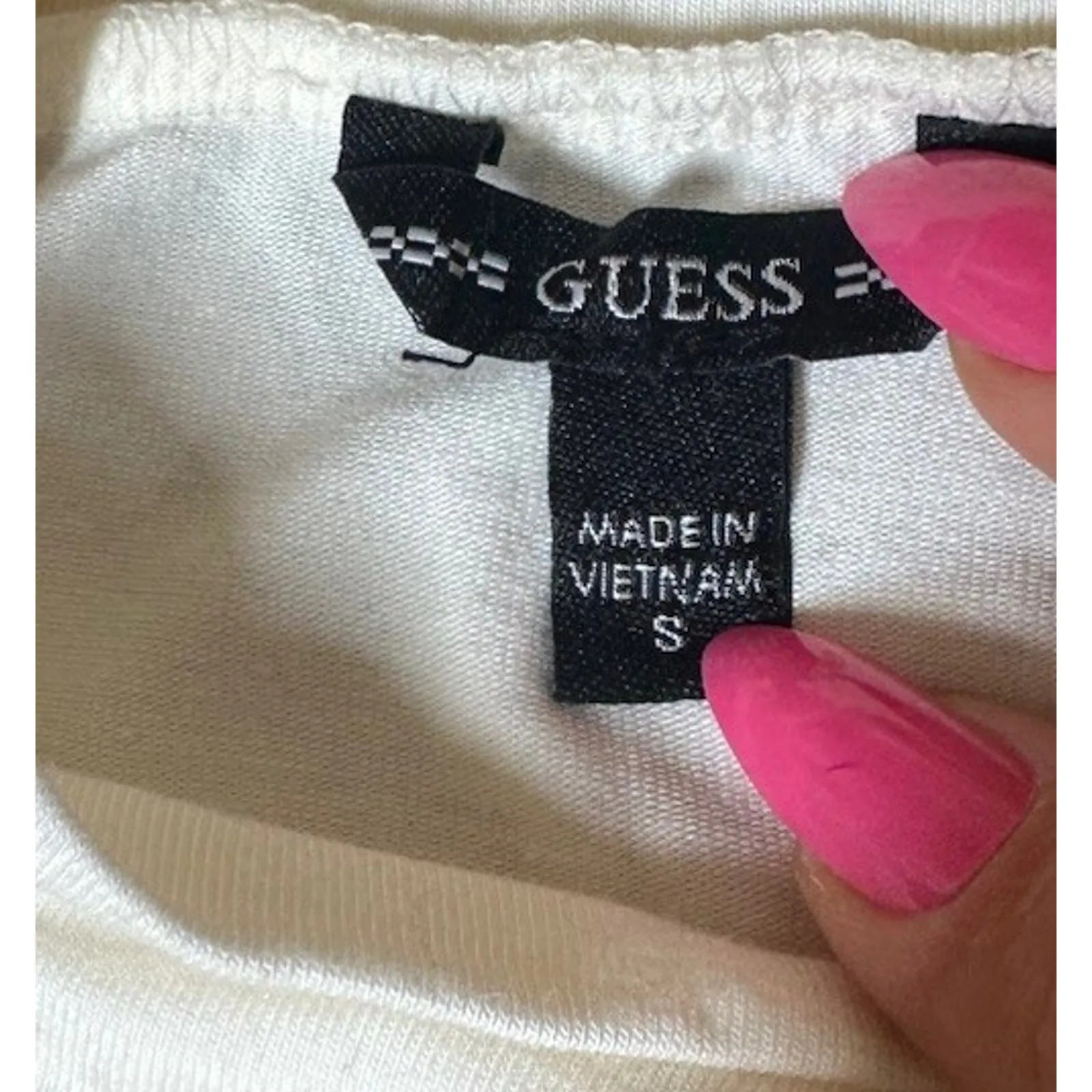 Guess Sz Small Half Sleeve High Neck Crop Top Womens Knit Ivory Ribbed Panels - Image 8