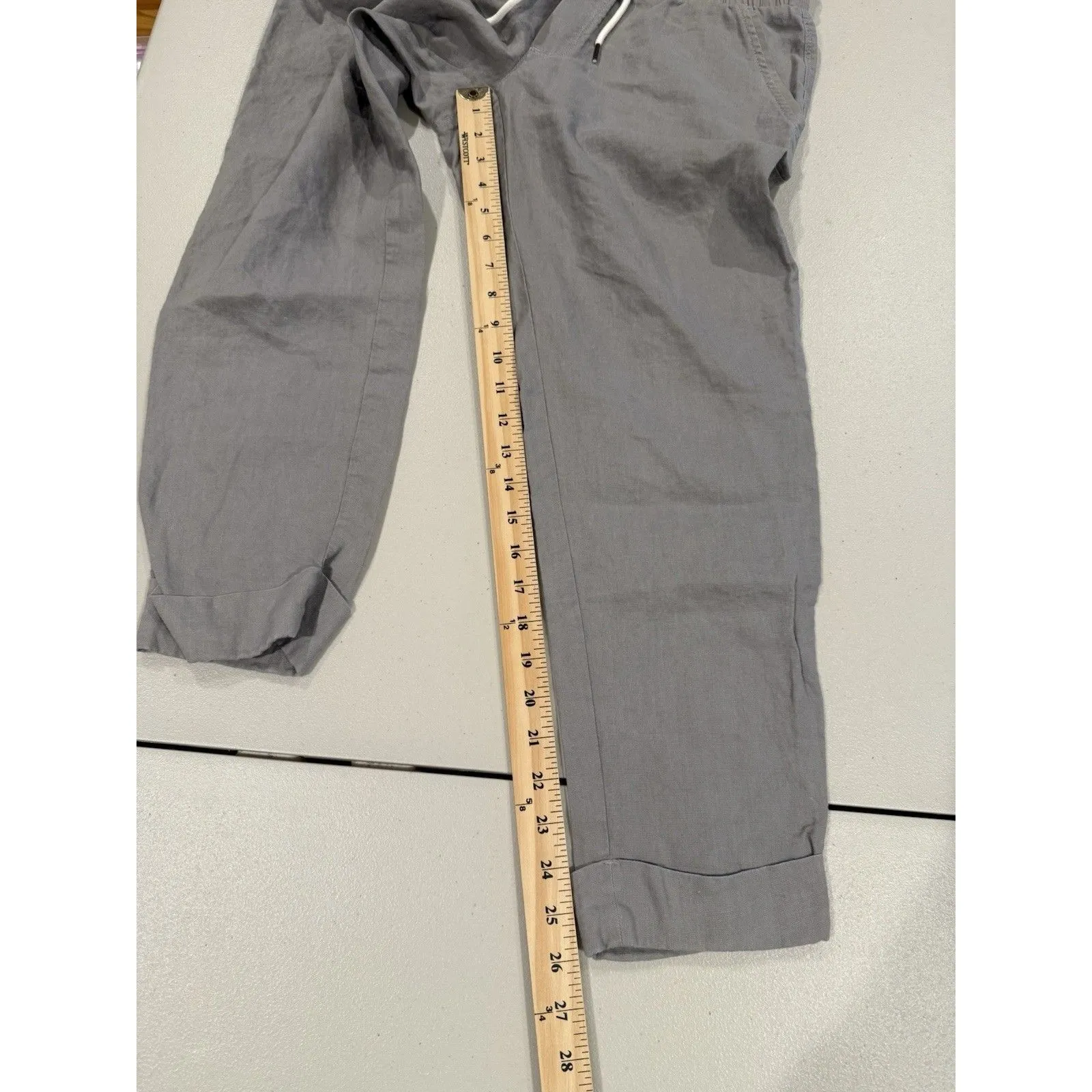 Athleta Pants Womens 6 Gray Elastic Waist 100% Linen Casual Lightweight Travel - Image 6