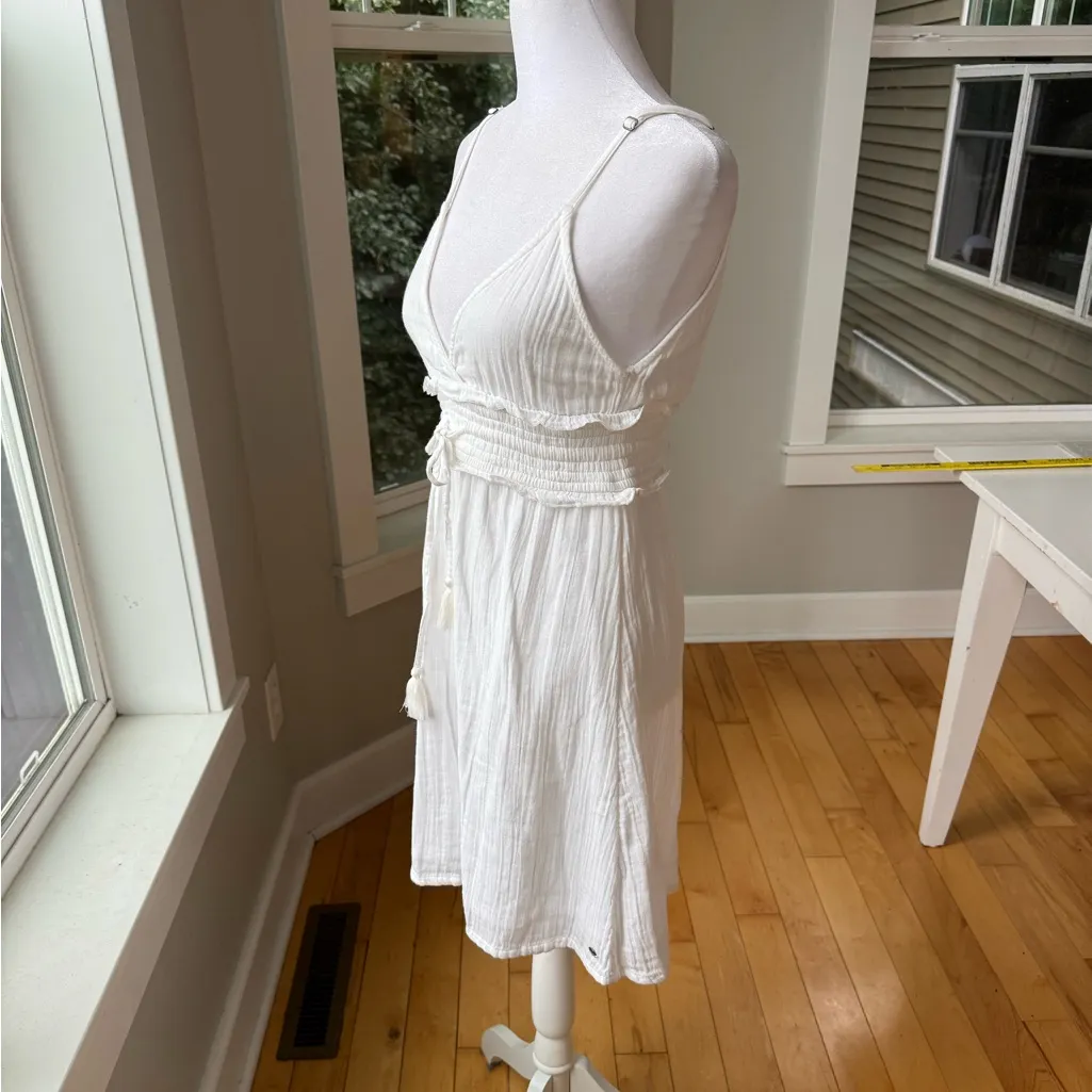 Roxy White Cotton Gauze Tassel Tie Waist Backless Sundress Coverup Dress Sz XS - Image 2