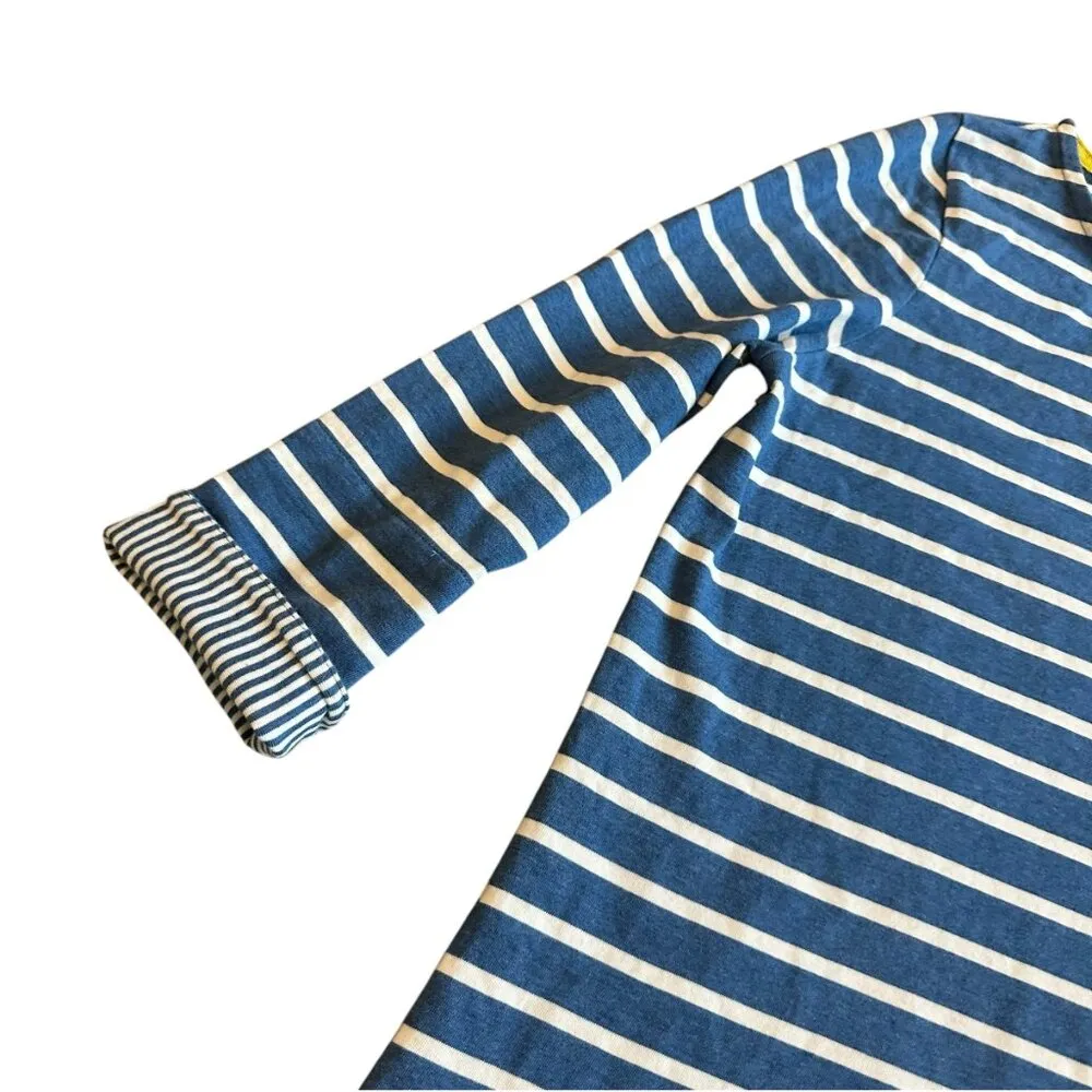 Boden Blue White Stripe Sheath Dress 3/4 Sleeves Crew Neck Cotton Size Large - Image 3