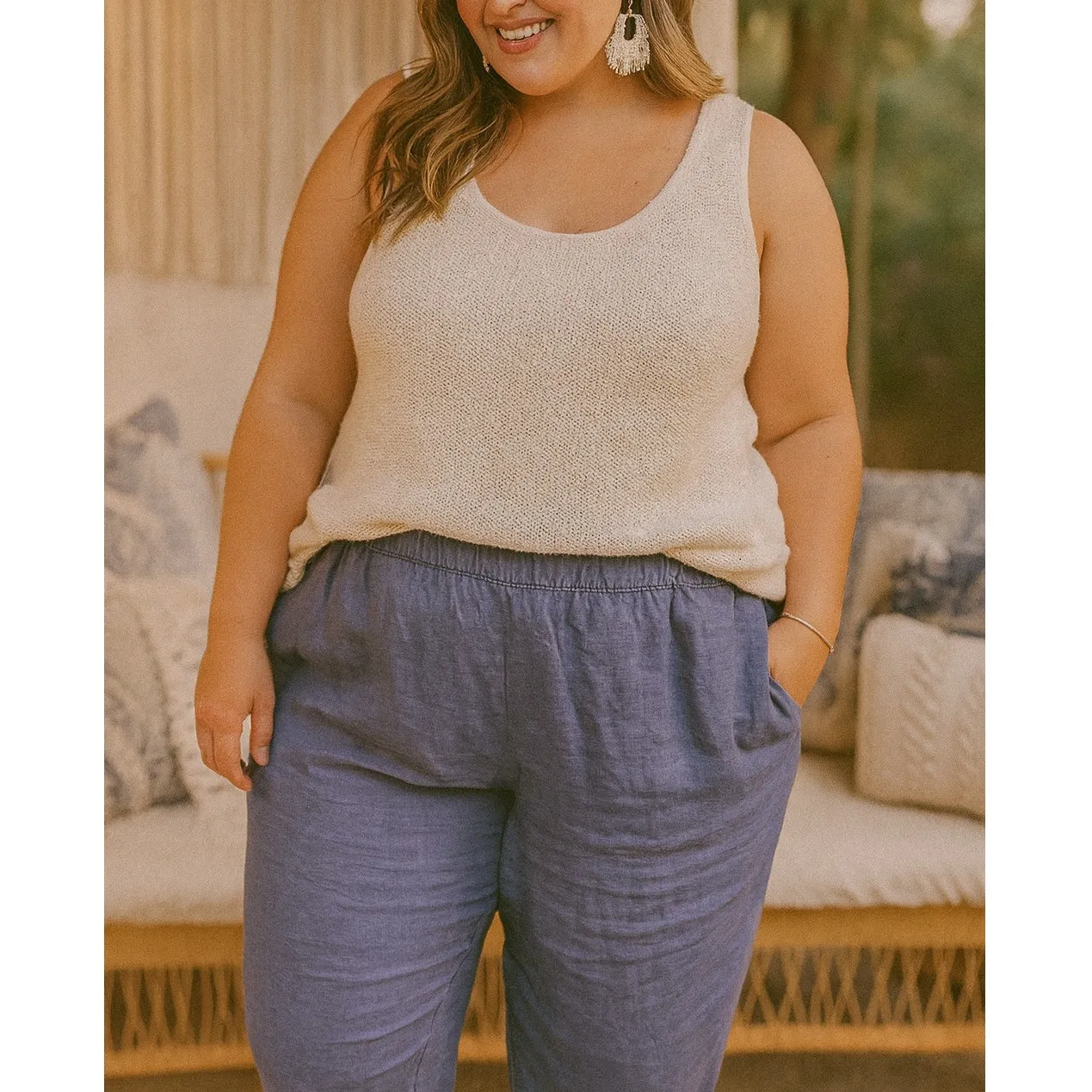 J.Jill Pure Jill 100% Linen Blue Crop Casual Pants Sz 2X Classic Boho Lagenlook - Image 2