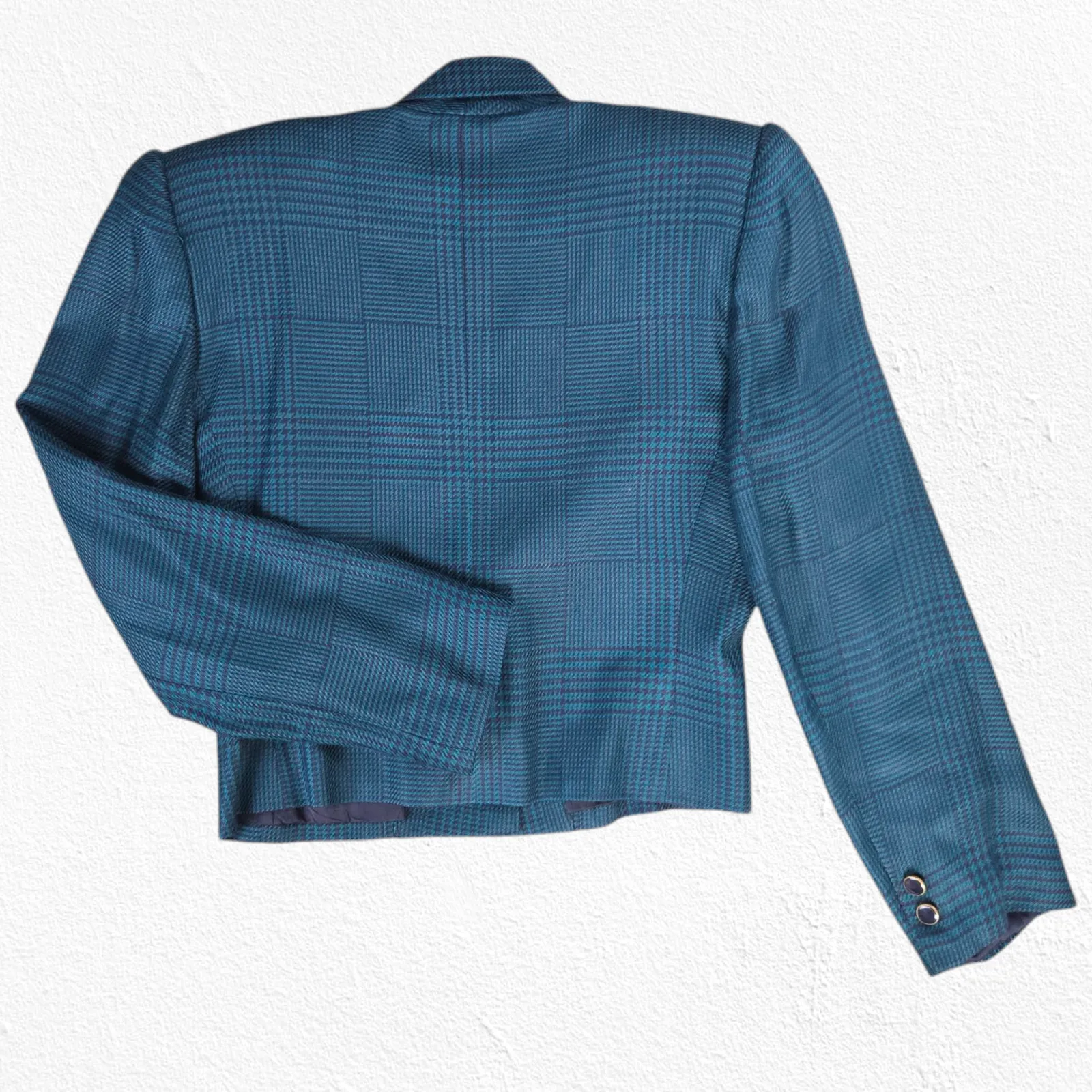 Vintage 80s Green Navy Houndstooth Retro Officecore Power Skirt Suit Set Size 4 - Image 10