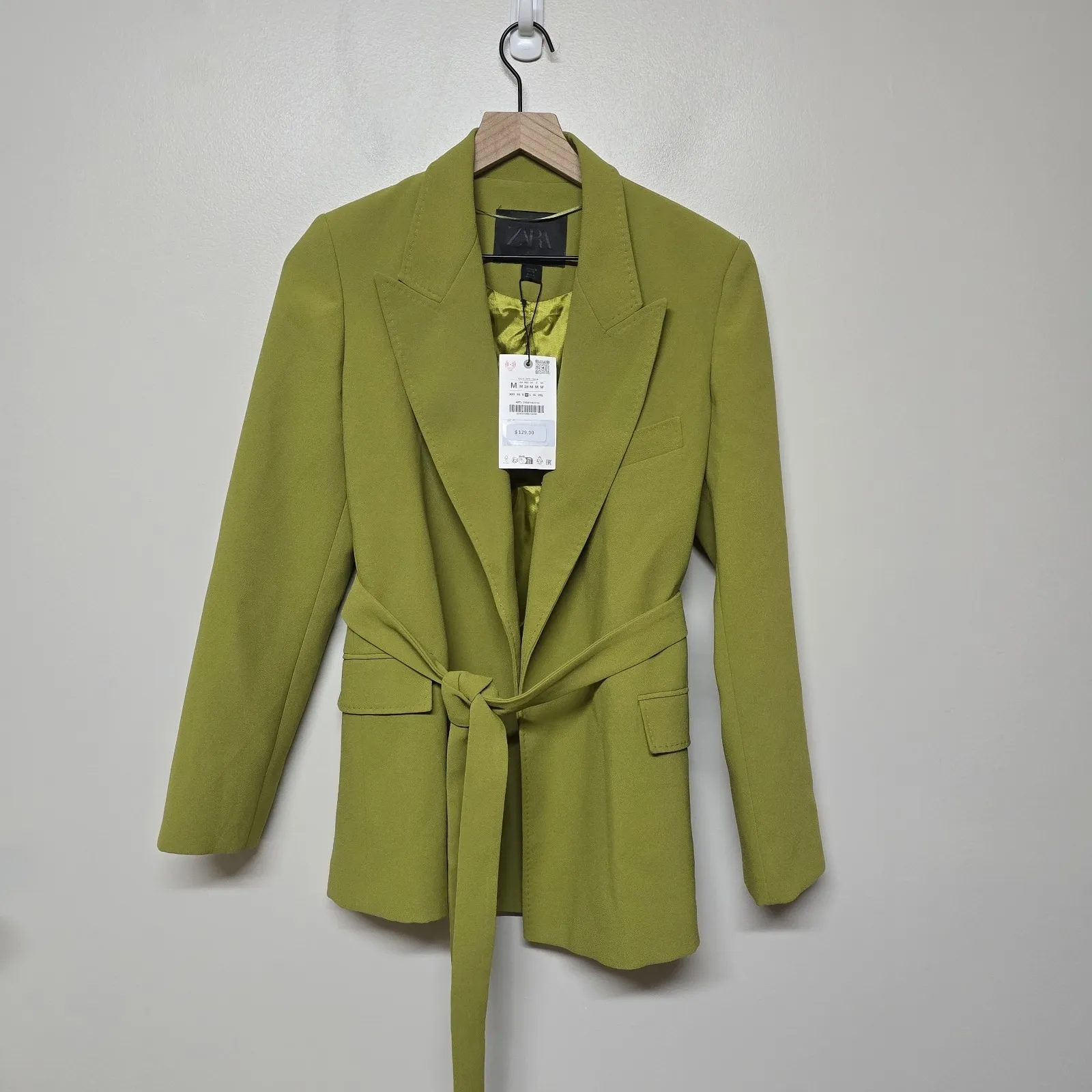 NWT Zara ZW Collection Womens Olive Green Belted Loose-Fitting Blazer Sz M - Image 2