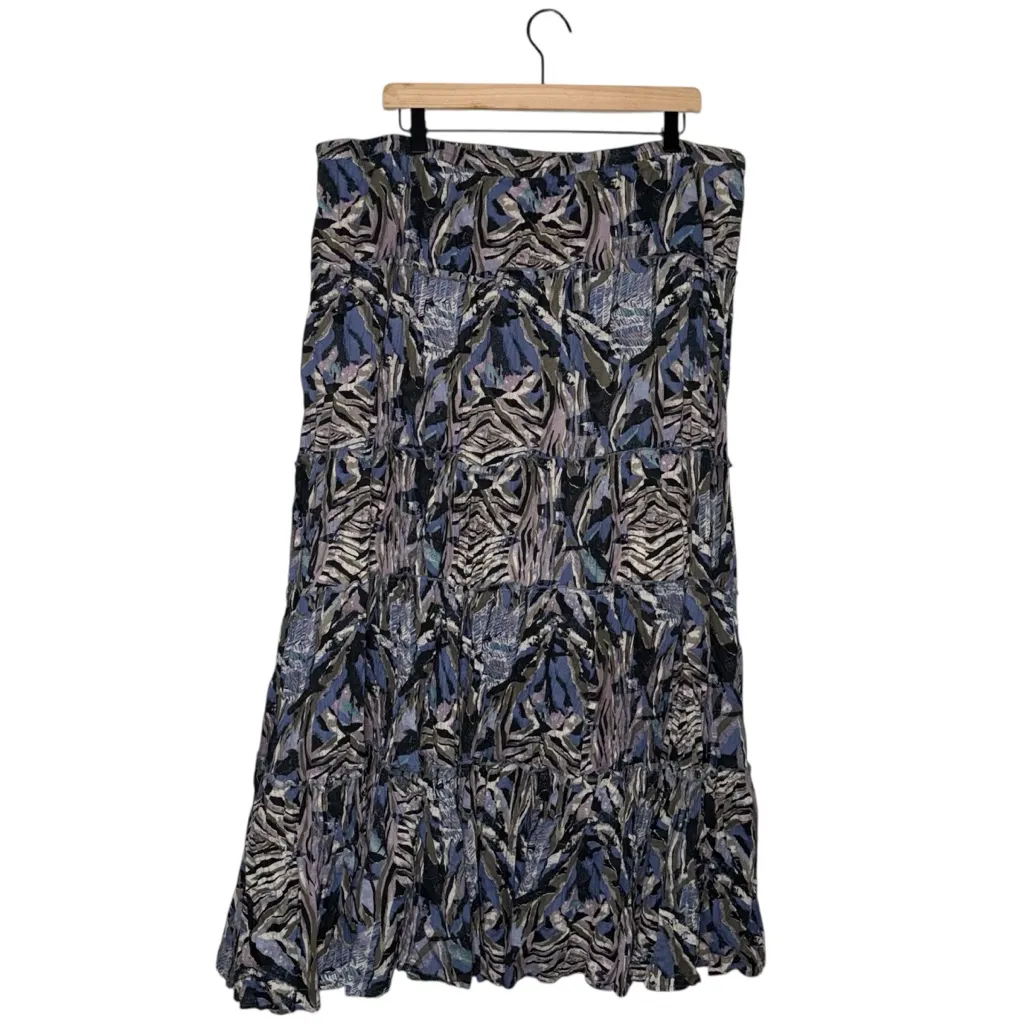 Boho Blue‎ and Black Floral Patterned Women's Maxi Skirt Plus Size 100% Cotton - Image 5