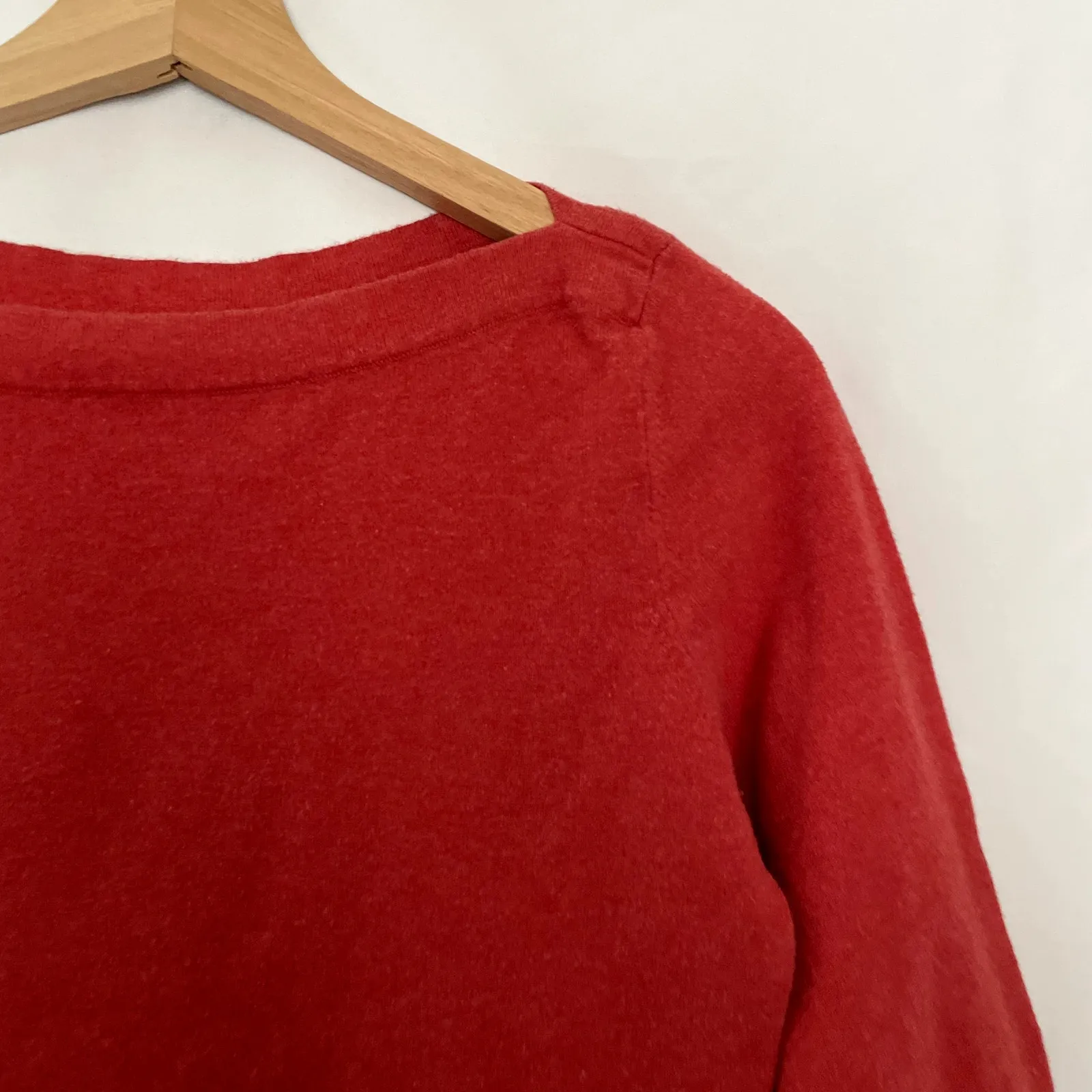 GAP bright coral red boat neck 3/4 sleeve knit sweater women's size S cotton - Image 2